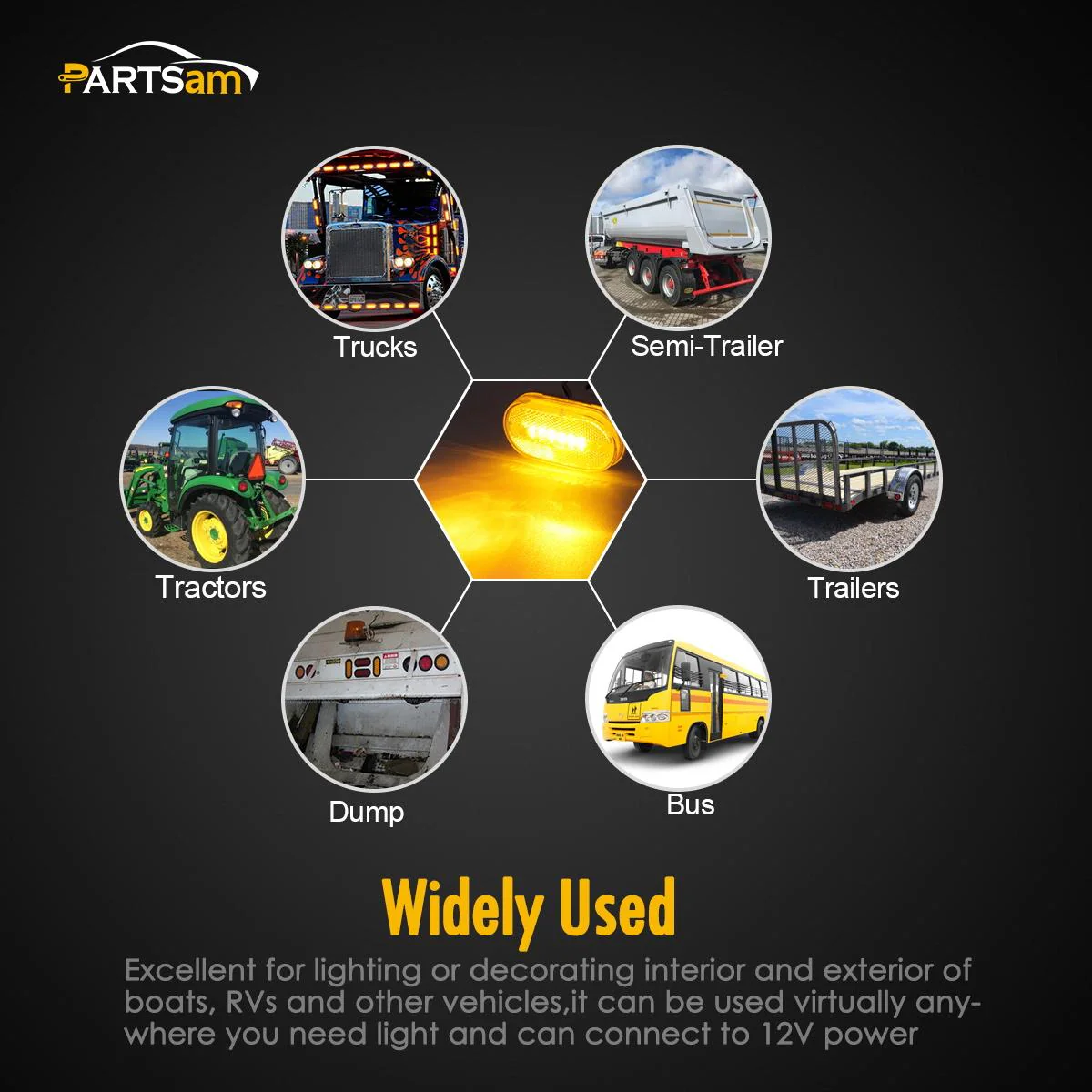 Partsam 4x LED Front Rear Side Marker Light Indicator for Boats Truck Trailer Amber & Red, 4 Inch RV Camper Trailer Rectangular Led Marker Clearance Lights with Reflex Lens 6 Diodes Waterproof 12V - Image 7