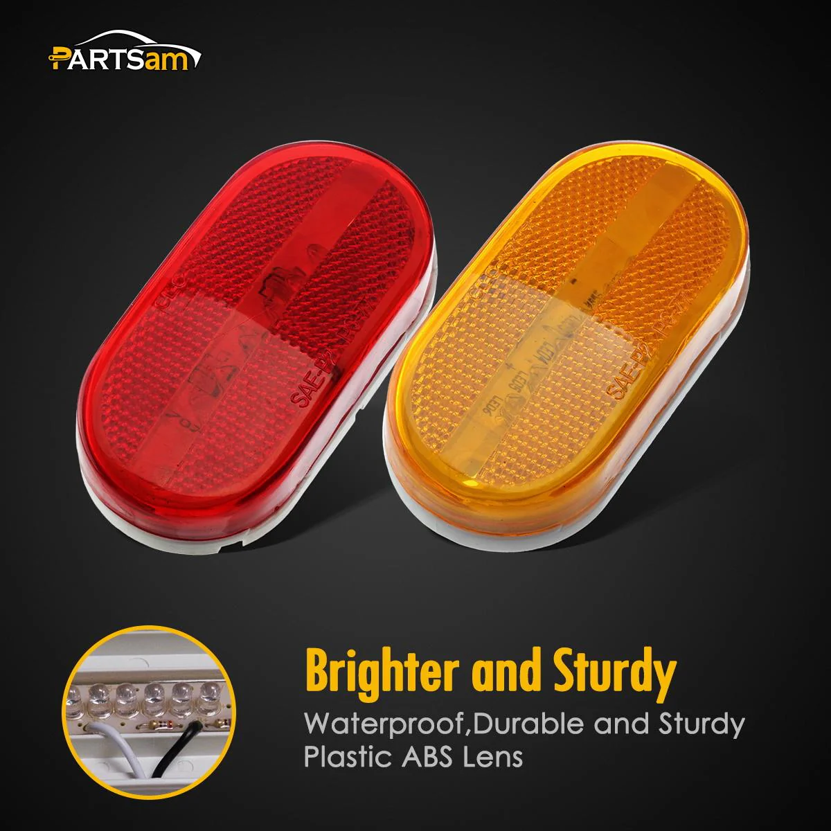 Partsam 4x LED Front Rear Side Marker Light Indicator for Boats Truck Trailer Amber & Red, 4 Inch RV Camper Trailer Rectangular Led Marker Clearance Lights with Reflex Lens 6 Diodes Waterproof 12V - Image 9