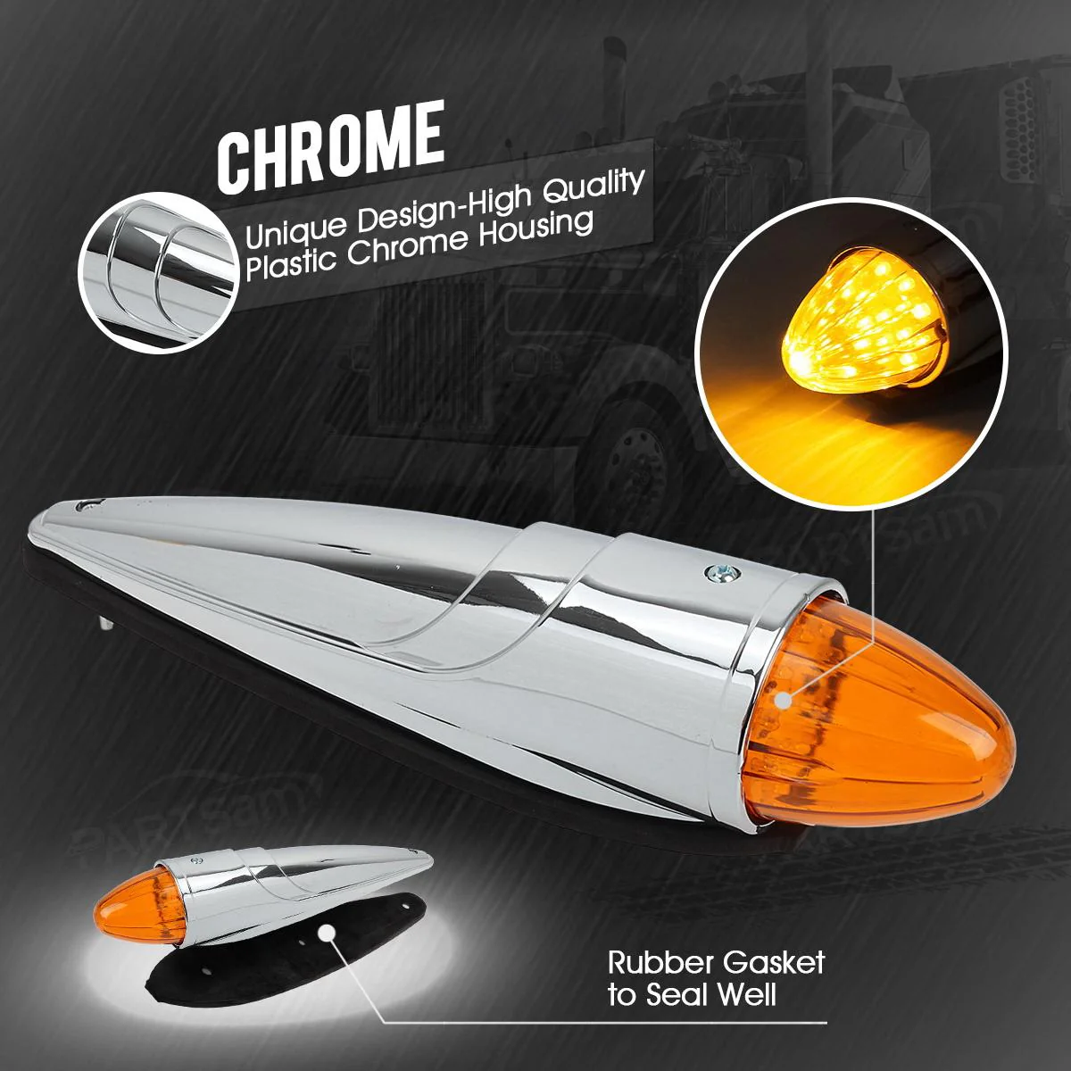 Partsam 5PCS LED Amber Torpedo Cab Marker Roof Running Top Lights - Image 3