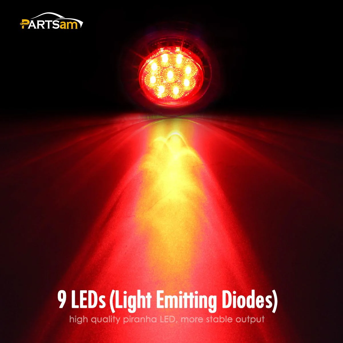 Partsam 5Pcs 2 Inch Round Led Marker Lights 9 Red Diodes Smoked w Reflectors Truck Trailer Rv Flush Mount Waterproof 12V 2 Round Red Led Marker Lights Kits with Grommets and Pigtails - Image 3