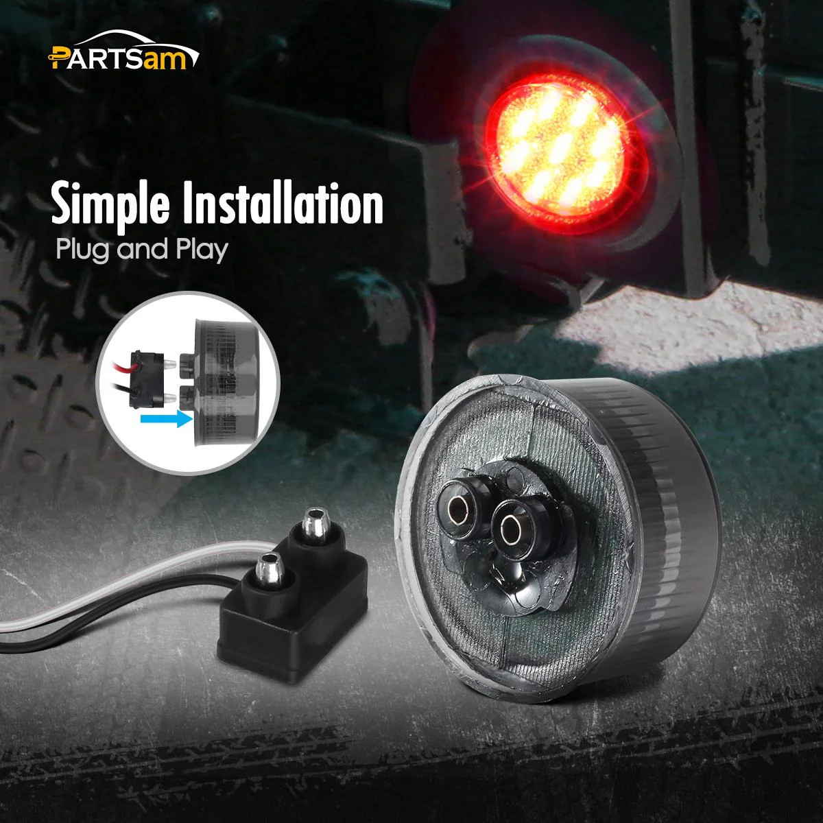 Partsam 5Pcs 2 Inch Round Led Marker Lights 9 Red Diodes Smoked w Reflectors Truck Trailer Rv Flush Mount Waterproof 12V 2 Round Red Led Marker Lights Kits with Grommets and Pigtails - Image 5