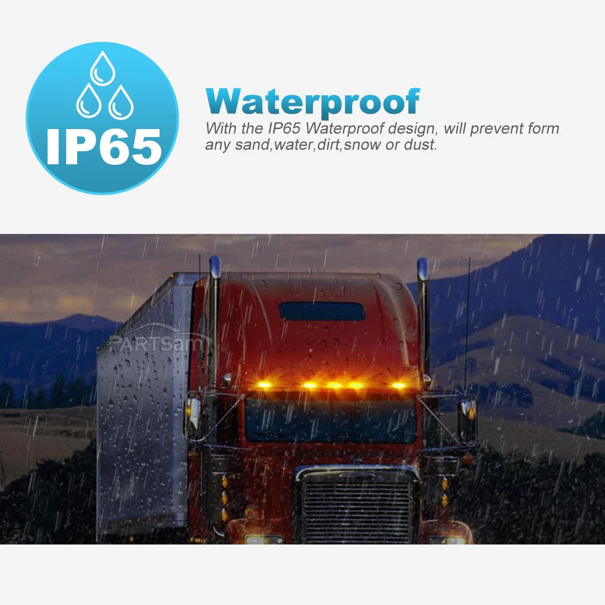 Partsam 5pcs 3LED Cab Light Truck Trailer Cab Marker Clear Lens Top Roof Running Reflective Lights Assembly Compatible with Peterbilt 579 & Kenworth T680, T770, T880 Heavy Trucks Cab Lights - Image 3