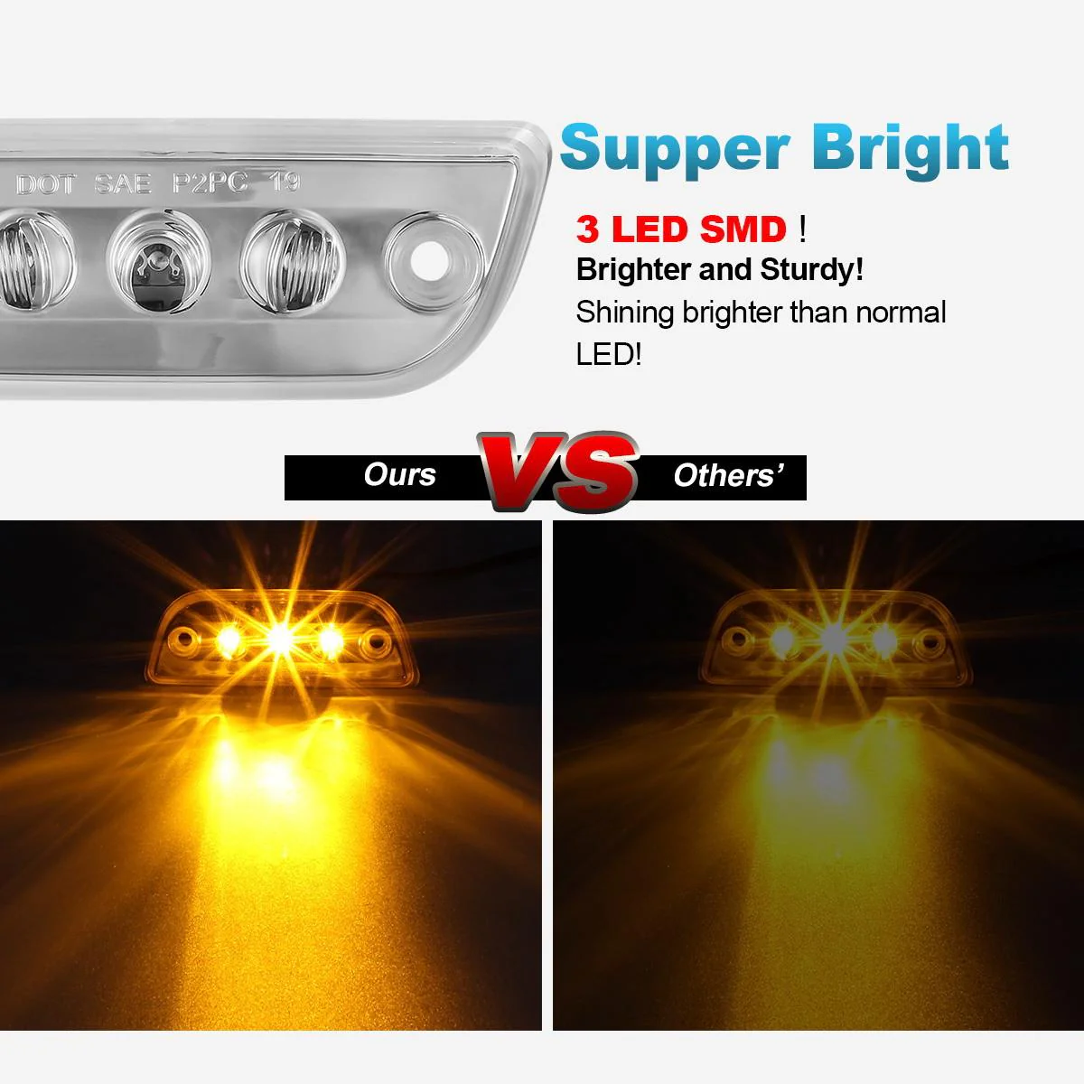 Partsam 5pcs 3LED Cab Light Truck Trailer Cab Marker Clear Lens Top Roof Running Reflective Lights Assembly Compatible with Peterbilt 579 & Kenworth T680, T770, T880 Heavy Trucks Cab Lights - Image 4