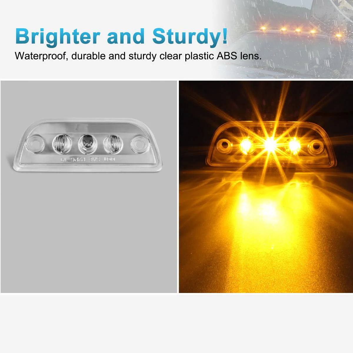 Partsam 5pcs 3LED Cab Light Truck Trailer Cab Marker Clear Lens Top Roof Running Reflective Lights Assembly Compatible with Peterbilt 579 & Kenworth T680, T770, T880 Heavy Trucks Cab Lights - Image 5