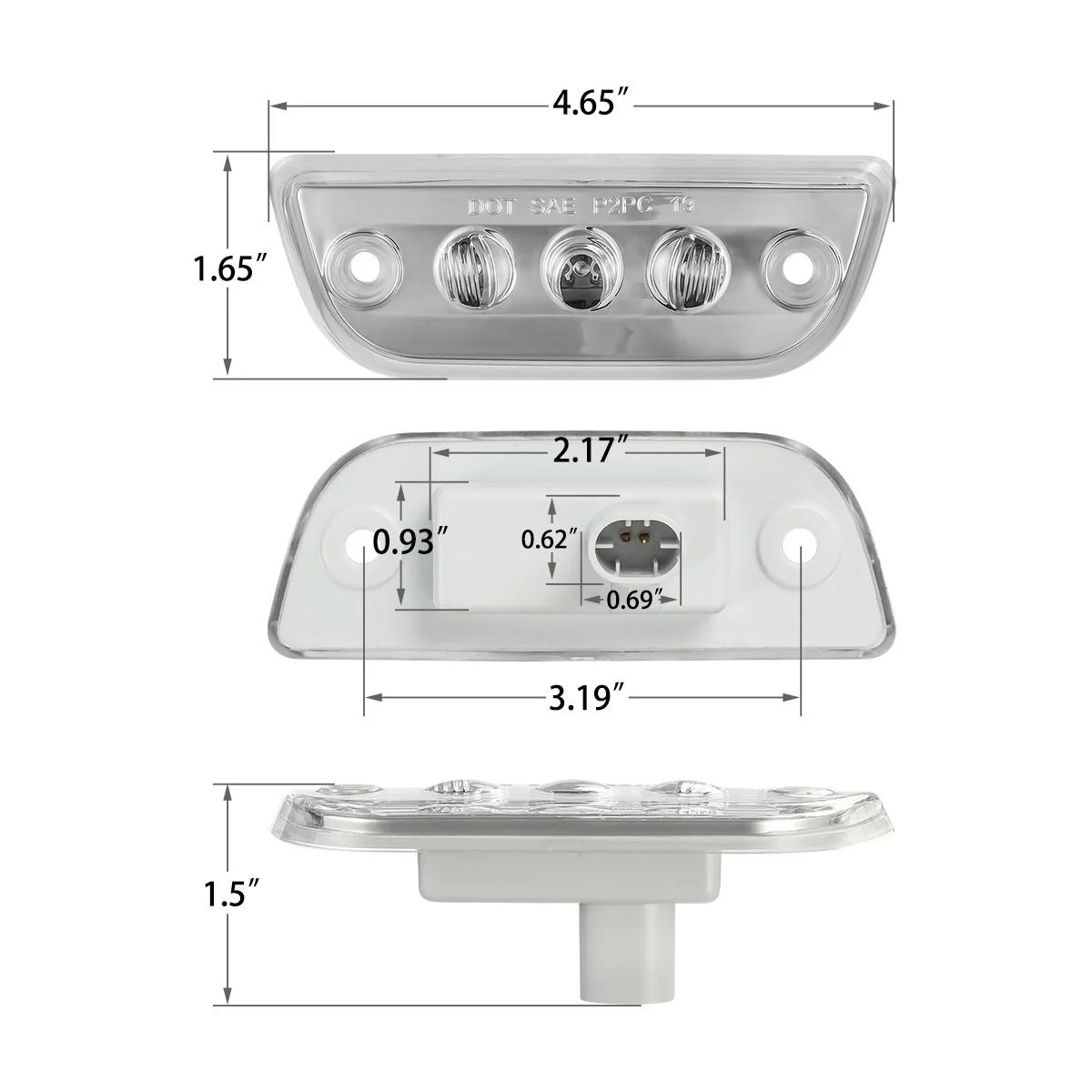 Partsam 5pcs 3LED Cab Light Truck Trailer Cab Marker Clear Lens Top Roof Running Reflective Lights Assembly Compatible with Peterbilt 579 & Kenworth T680, T770, T880 Heavy Trucks Cab Lights - Image 6