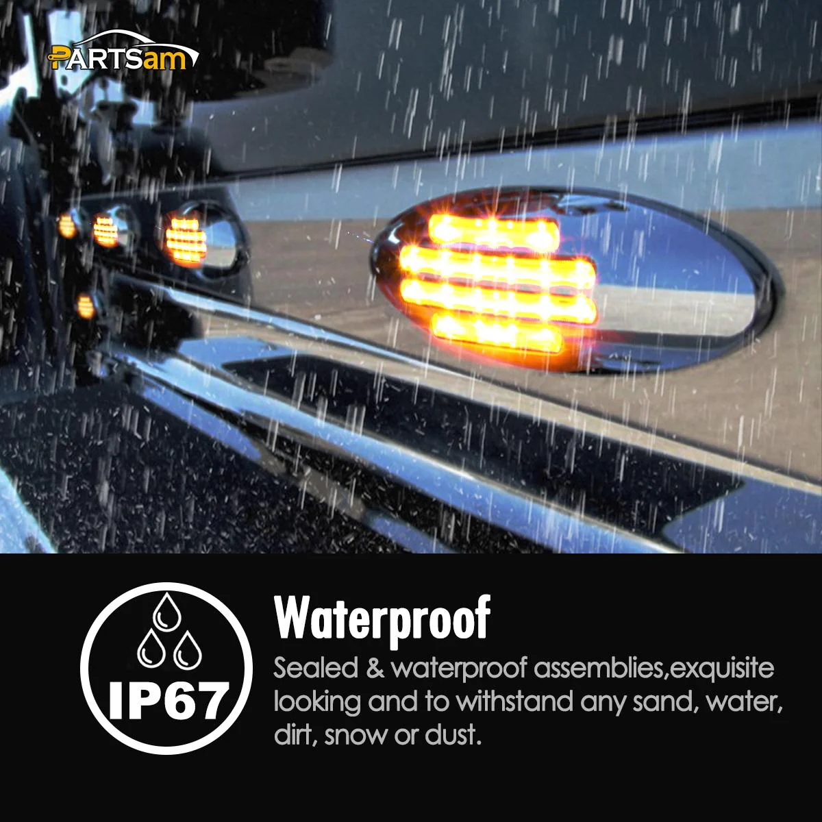 Partsam 5Pcs 6-3/5 Inch Flat-line Amber Oval Trailer Led Marker Lights Clear Lens 18 Diodes Surface Mount w Bullet Plug Connectors Sealed Waterproof Led Front Fender Marker Light Panel - Image 6