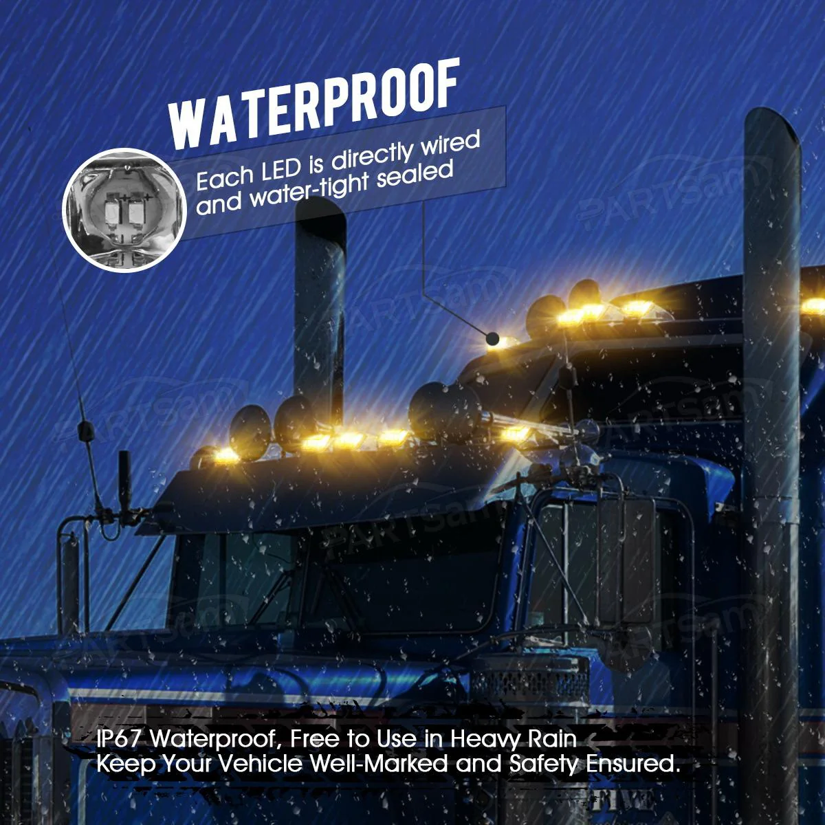 Partsam 5pcs Clear Lens 31LED Amber Cab Marker Top Roof Running Lights w/Chrome Base Compatible with Peterbilt/Kenworth/Freightliner//Western Star/Mack/International/Paccar Trailer Trucks - Image 5