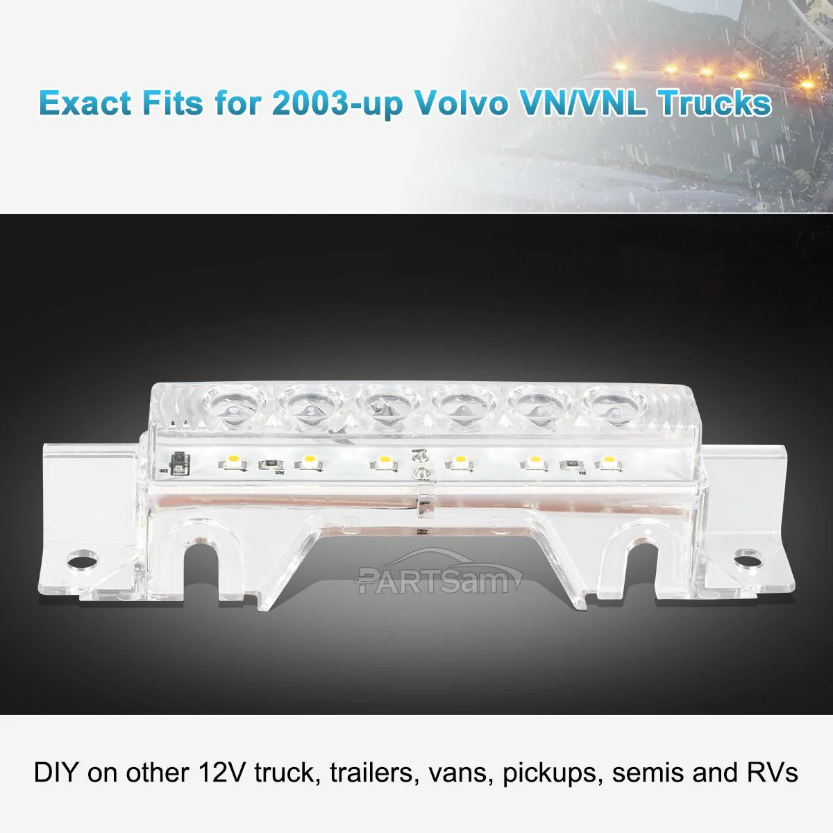 Partsam 5PCS Clear Lens 6LED Amber Cab Light Truck Trailer Top Cab Marker Roof Running Light Waterproof Reflective Lights Assembly Compatible with 2004 VN/2003-2020 VNL Trucks - Image 6