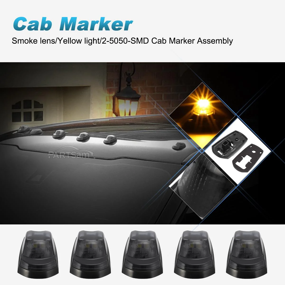 Partsam 5Pcs for F250 F350 F450 Smoke Cab Lights Amber LED Cab Marker Roof Running Top Clearance Lights Assembly Compatible with Ford F-250 F-350 F-450 F-550 Super Duty 2017-2021 264343BK - Image 3