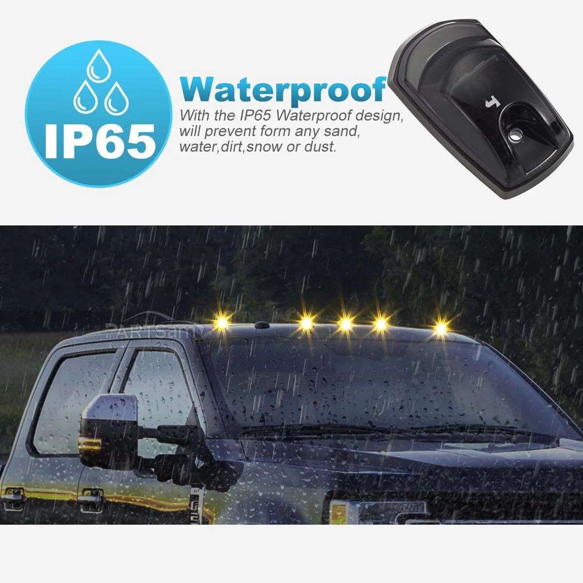 Partsam 5Pcs for F250 F350 F450 Smoke Cab Lights Amber LED Cab Marker Roof Running Top Clearance Lights Assembly Compatible with Ford F-250 F-350 F-450 F-550 Super Duty 2017-2021 264343BK - Image 4