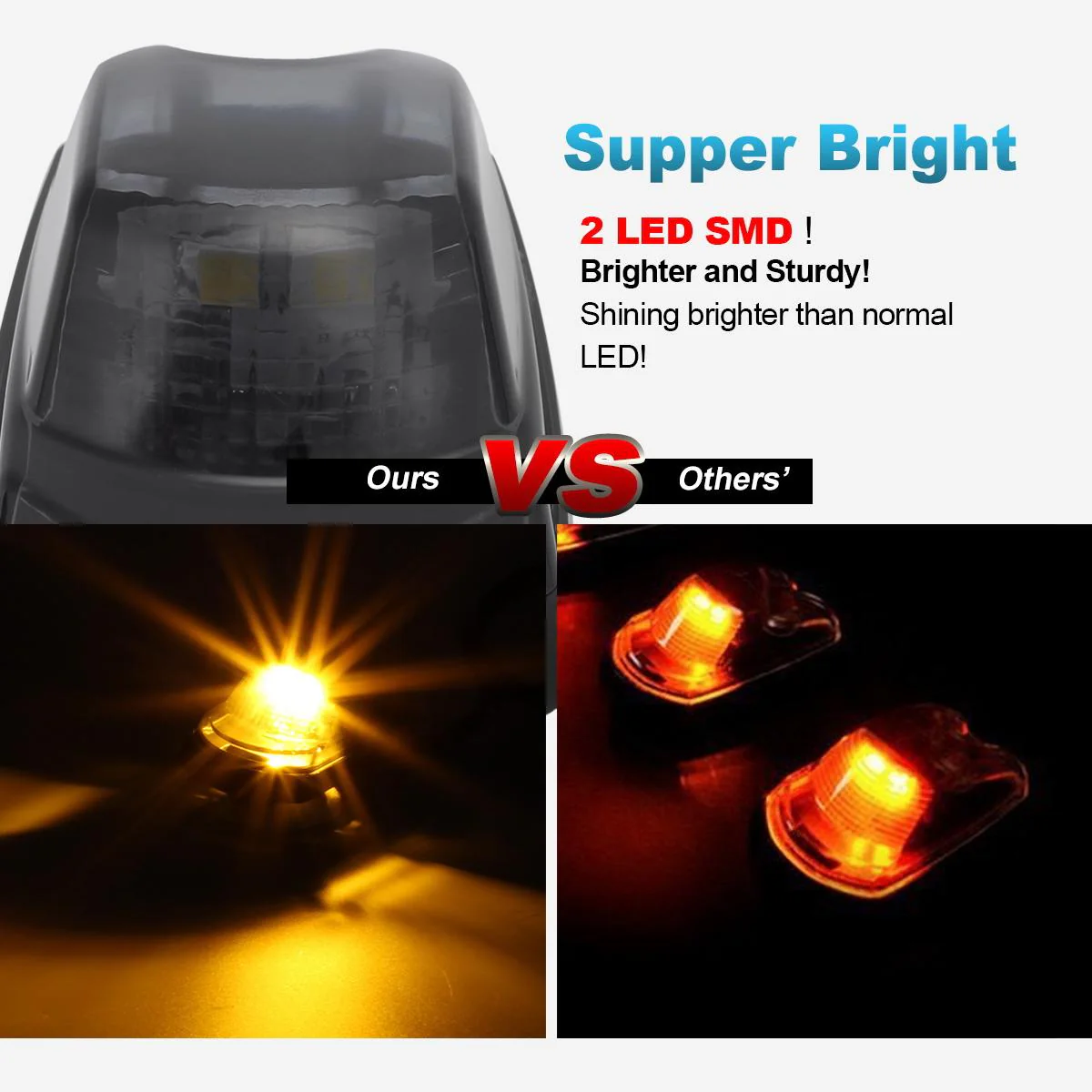 Partsam 5Pcs for F250 F350 F450 Smoke Cab Lights Amber LED Cab Marker Roof Running Top Clearance Lights Assembly Compatible with Ford F-250 F-350 F-450 F-550 Super Duty 2017-2021 264343BK - Image 6