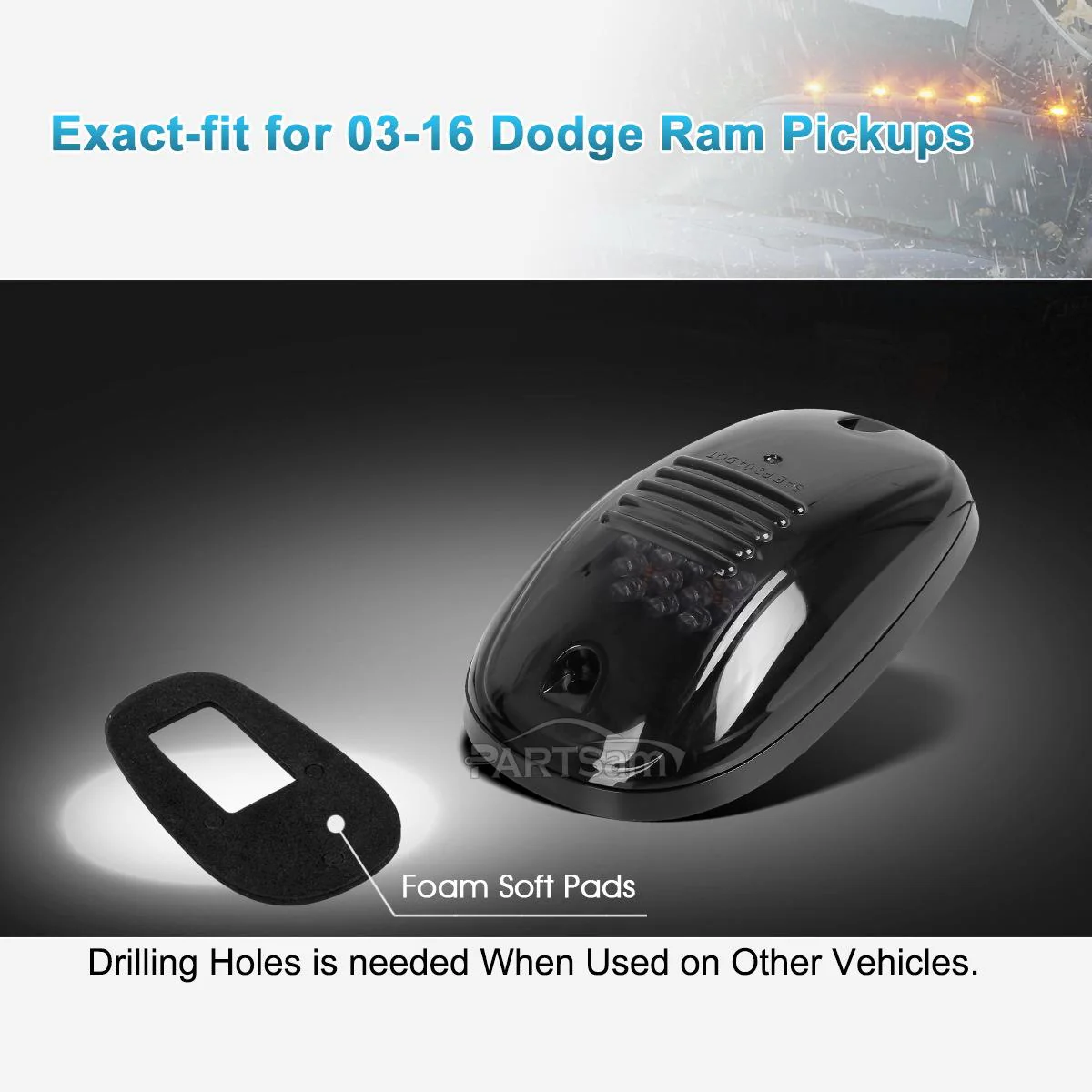 Partsam 5X Amber 24 LED Smoke Cab Roof Running Top Marker Lights 264146BK Assembly Wire Harness Replacement for 1500 2500 3500 4500 5500 2003-2018 Pickup Trucks - Image 5