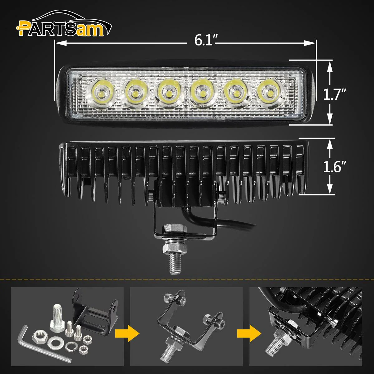 Partsam 6" LED Light Bar White 36W 6500K Super Bright Spot Work Light Pods Single Row Off Road Driving Light Fog Light Boat Light Waterproof SUV ATV 4WD Car Truck Golf Cart 12V 24V IP67 (2pcs) - Image 7