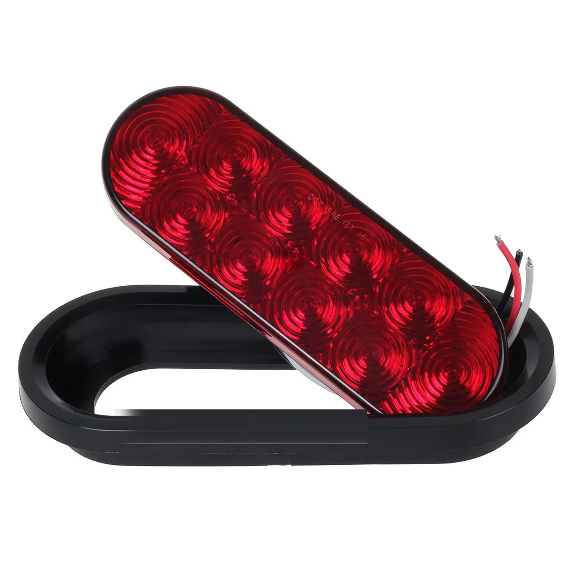 Partsam 6pcs Red Oval 10 Diodes 6 inch Stop Turn Tail Brake Light w/grommet+ pigtail Flush Mount, 6 inch oval led trailer tail lights, 6 oval led brake lights sealed stop turn tail light kit - Image 4