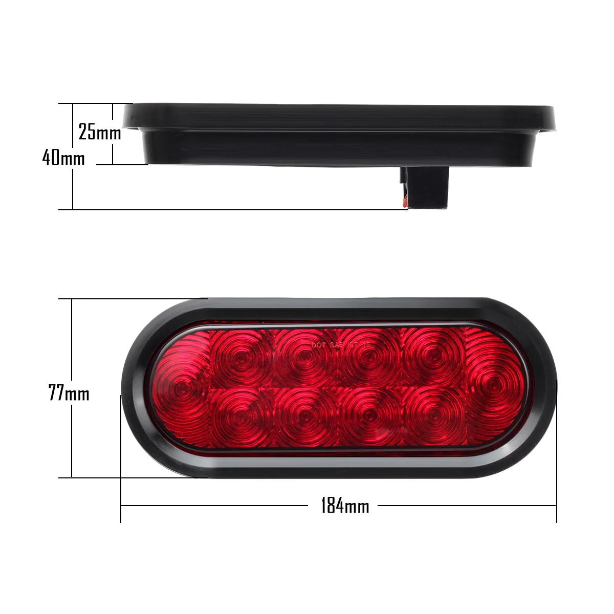 Partsam 6pcs Red Oval 10 Diodes 6 inch Stop Turn Tail Brake Light w/grommet+ pigtail Flush Mount, 6 inch oval led trailer tail lights, 6 oval led brake lights sealed stop turn tail light kit - Image 6