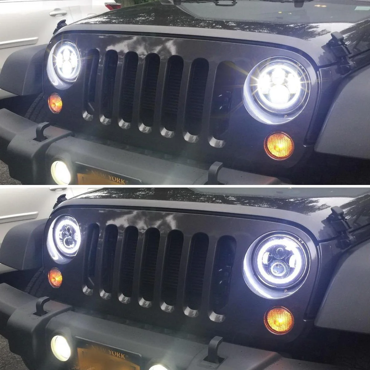 Partsam 7'' Round LED Headlights Osram Chips DOT Approved H6024 High Low Beam White Halo Ring Angel Eyes DRL+Amber Turning Signal Lights Compatible with Jeep Wrangler JK LJ TJ CJ/Hummer H2 H1 (Pair) - Image 3