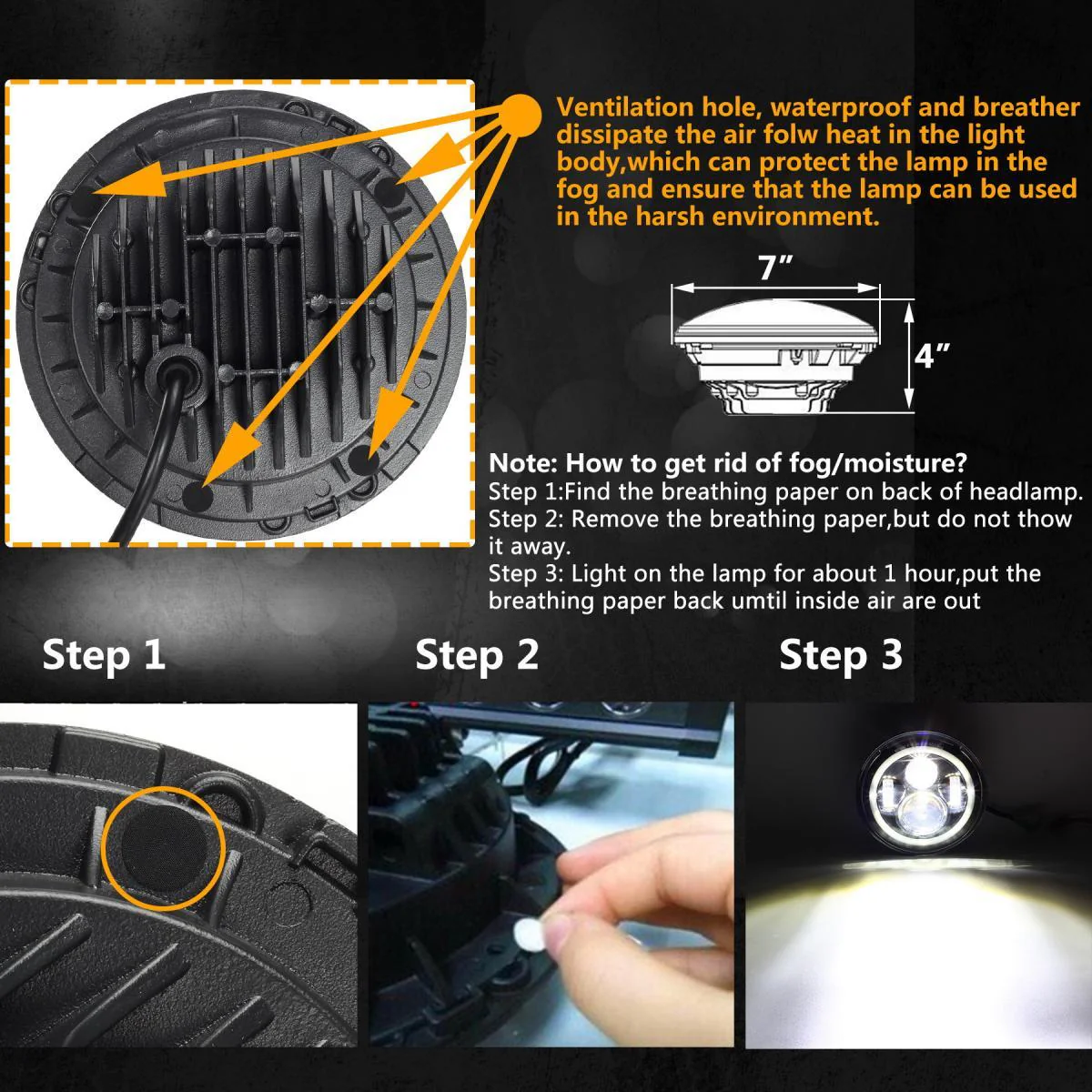 Partsam 7'' Round LED Headlights Osram Chips DOT Approved H6024 High Low Beam White Halo Ring Angel Eyes DRL+Amber Turning Signal Lights Compatible with Jeep Wrangler JK LJ TJ CJ/Hummer H2 H1 (Pair) - Image 5