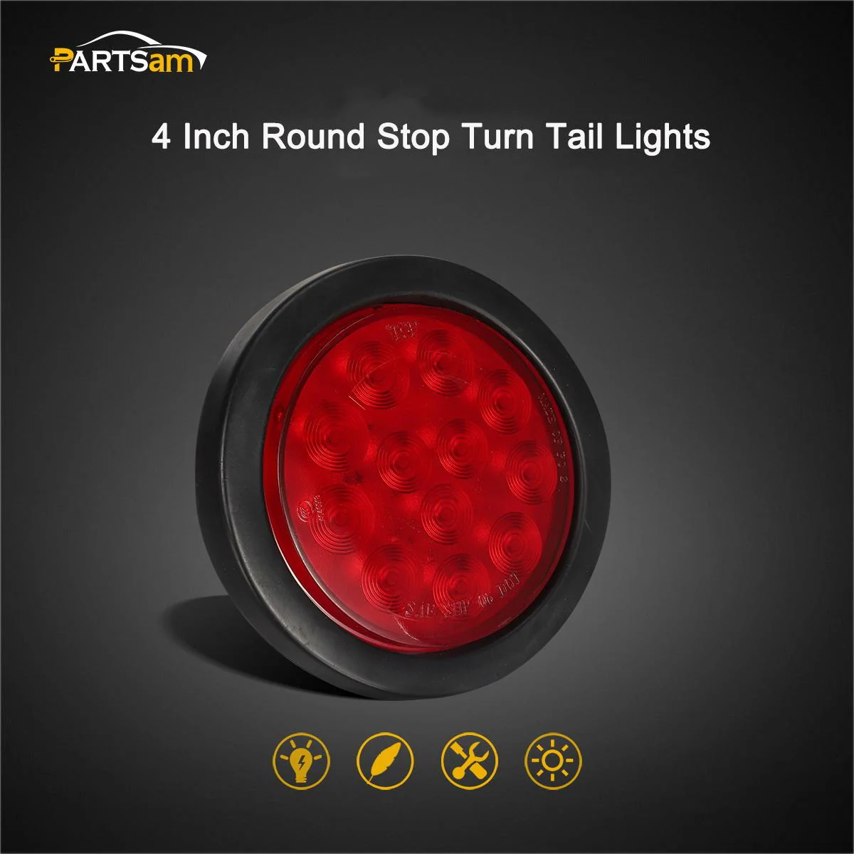 Partsam 8Pcs 4inch Round Red LED Trailer Tail Light, 4 Inch Round Led Stop Turn Tail Lights Brake Brake Trailer Lights for RV Trucks, Rubber Grommets and 3-Prong Wire Pigtails Included - Image 5