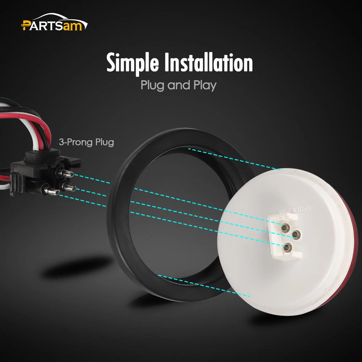 Partsam 8Pcs 4inch Round Red LED Trailer Tail Light, 4 Inch Round Led Stop Turn Tail Lights Brake Brake Trailer Lights for RV Trucks, Rubber Grommets and 3-Prong Wire Pigtails Included - Image 9