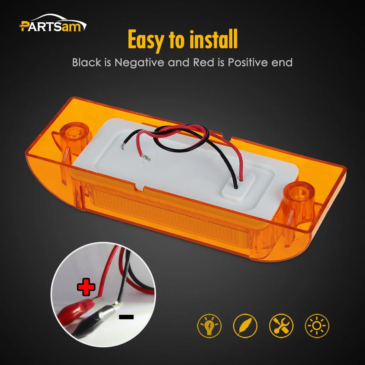 Partsam Amber Lens 2" x 6" rectangular 13 diode LED marker light w/reflector Surface Mount, Multi Faceted 6x2 Rectangle Led Truck and Trailer Side Marker and Clearance Lights (Pack of 10) - Image 4
