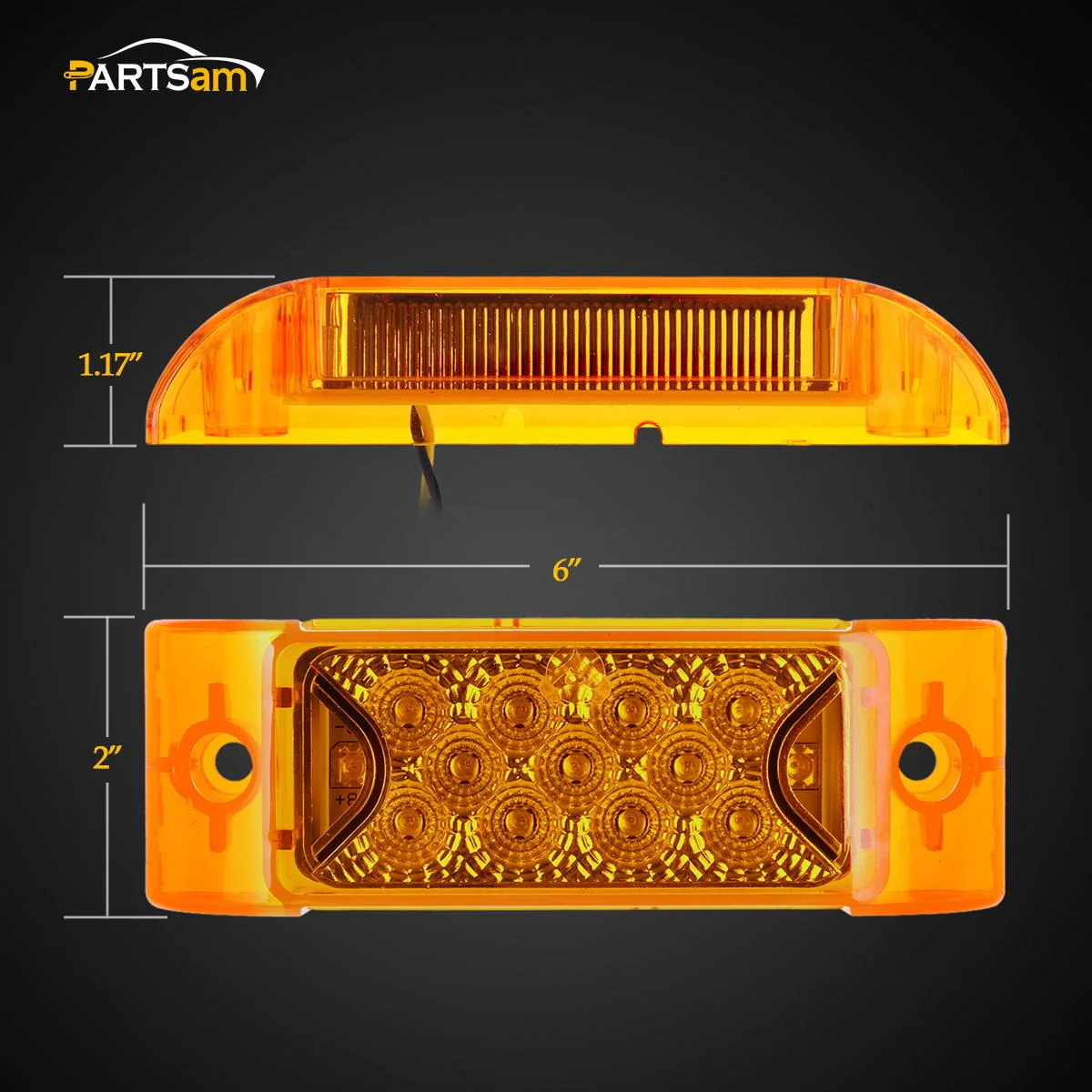 Partsam Amber Lens 2" x 6" rectangular 13 diode LED marker light w/reflector Surface Mount, Multi Faceted 6x2 Rectangle Led Truck and Trailer Side Marker and Clearance Lights (Pack of 10) - Image 5