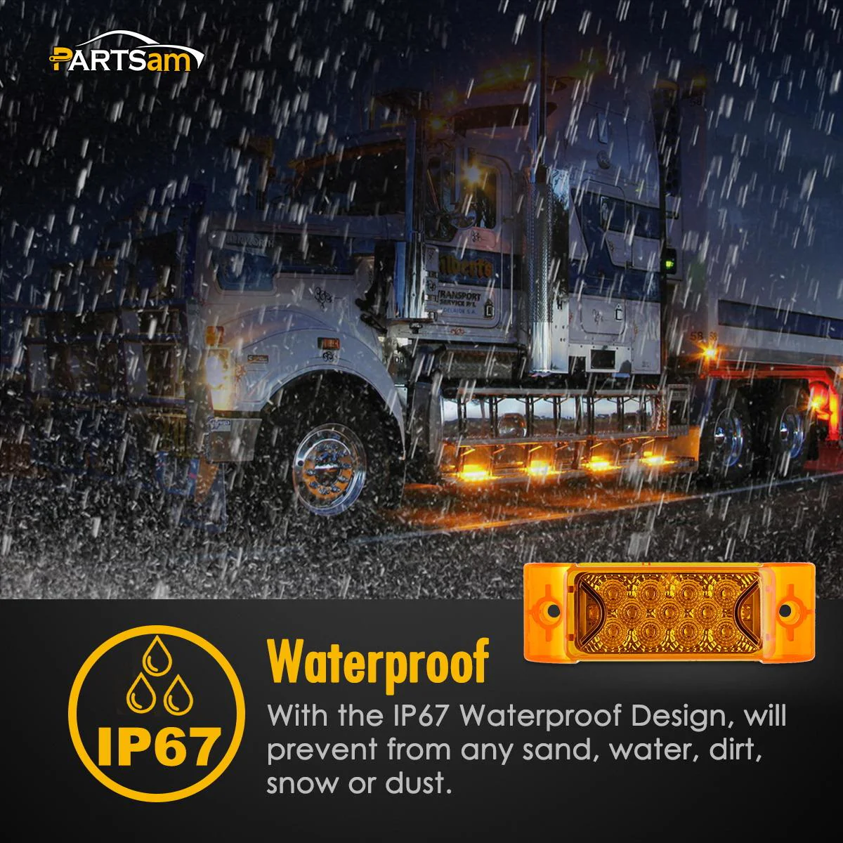 Partsam Amber Lens 2" x 6" rectangular 13 diode LED marker light w/reflector Surface Mount, Multi Faceted 6x2 Rectangle Led Truck and Trailer Side Marker and Clearance Lights (Pack of 10) - Image 6