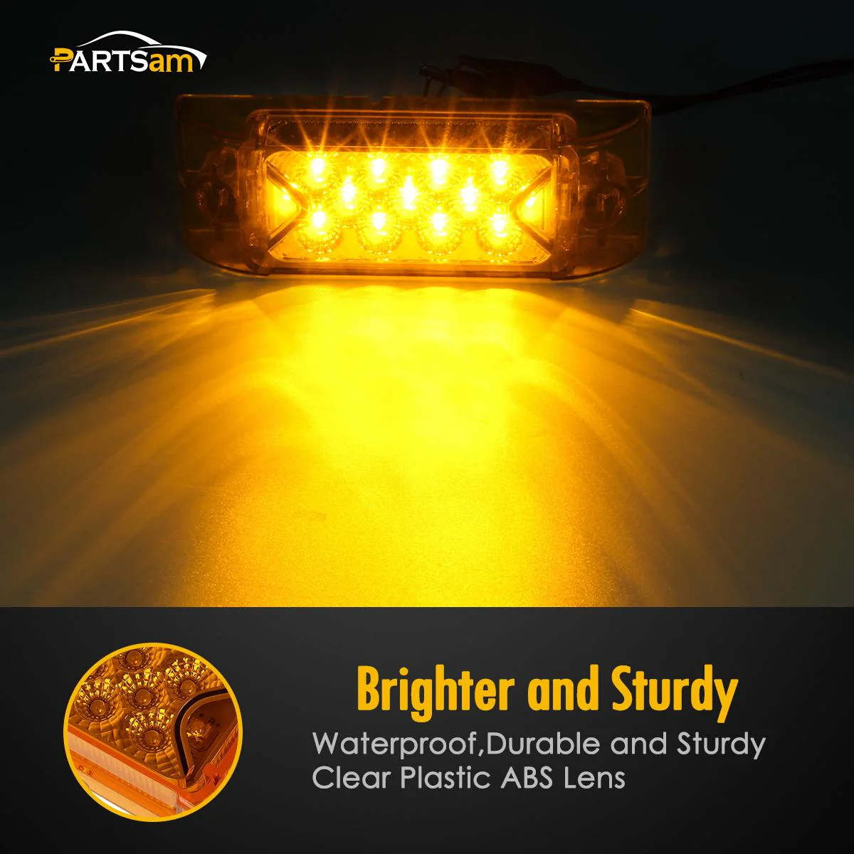 Partsam Amber Lens 2" x 6" rectangular 13 diode LED marker light w/reflector Surface Mount, Multi Faceted 6x2 Rectangle Led Truck and Trailer Side Marker and Clearance Lights (Pack of 10) - Image 8