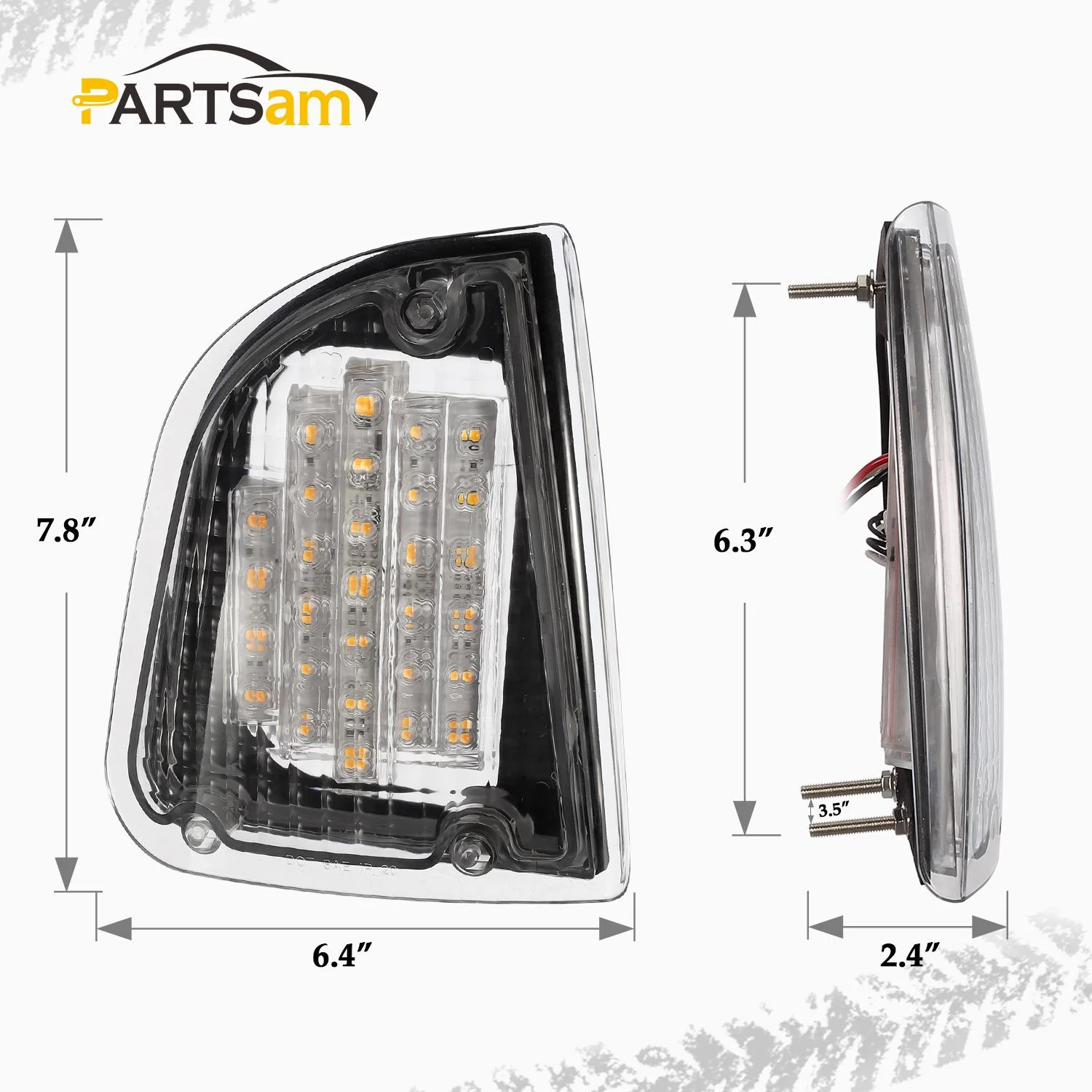Partsam Clear Lens 29 Amber LED Front P/T/C Light Assembly Replacement for Kenworth T600 T660 K300 T300 T330 Front LED Turn Signal Lights and Parking Lights Lamps, LH & RH, 1157 Plug - Image 5