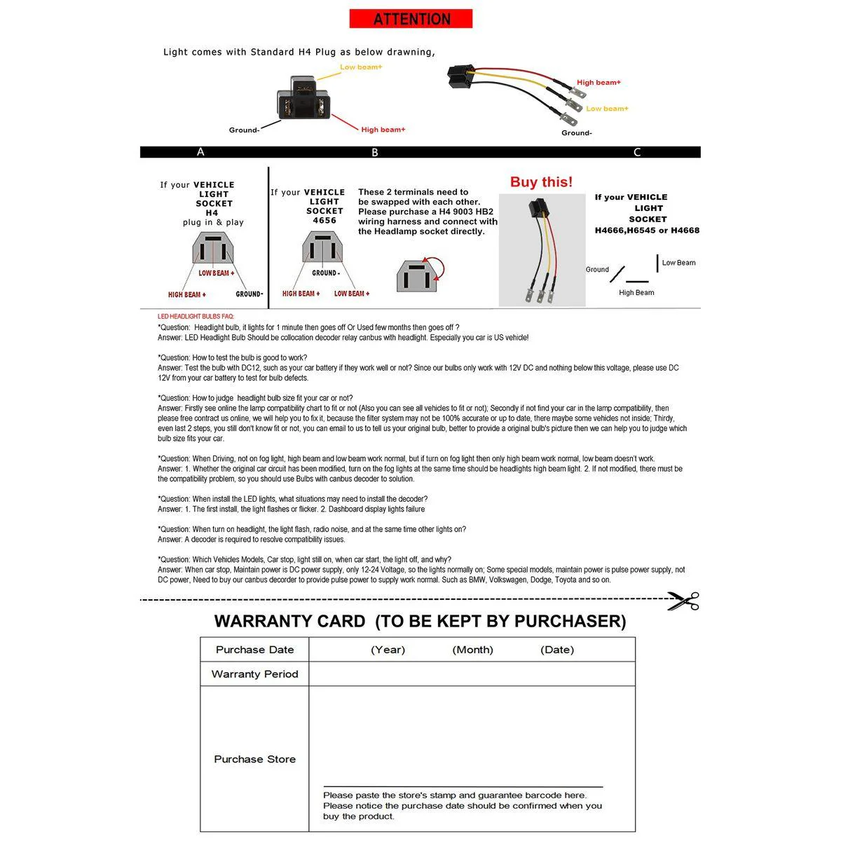 Partsam H4 9003 Wiring Harness Headlights Wire Sockets H4 to 3 Pin Adapter for 4"x6" 7"x6" 5"x7" 6x8 inch Car Truck Pickup Heavy Duty Headlamp (4PCS a Pack) - Image 5