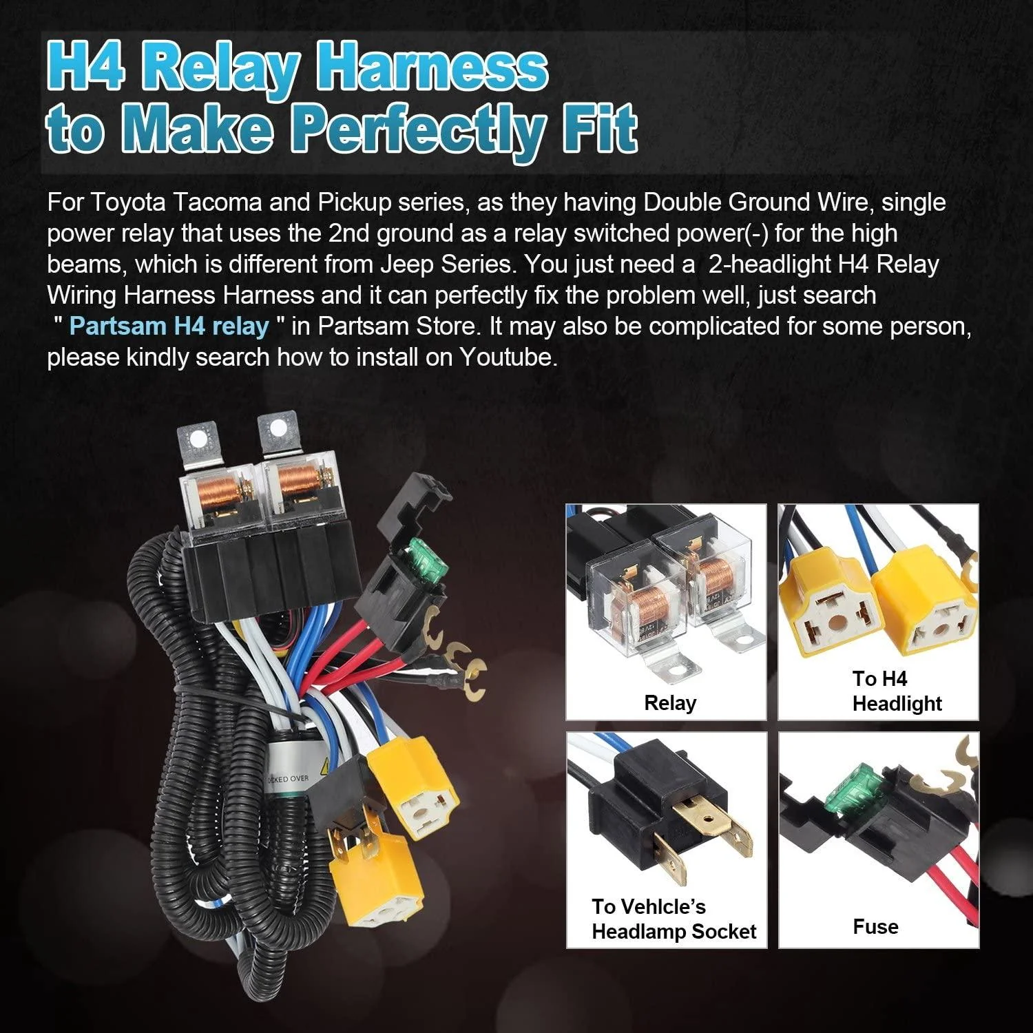 Partsam H6054 7x6 5x7 LED Headlights Sealed Beam Hi/Low w/ H4 Wiring Harness Compatible with Jeep Wrangler YJ XJ/GMC Chevrolet Express S10/Ford Cherokee E250/Toyota Tacoma/Mazda - Image 3