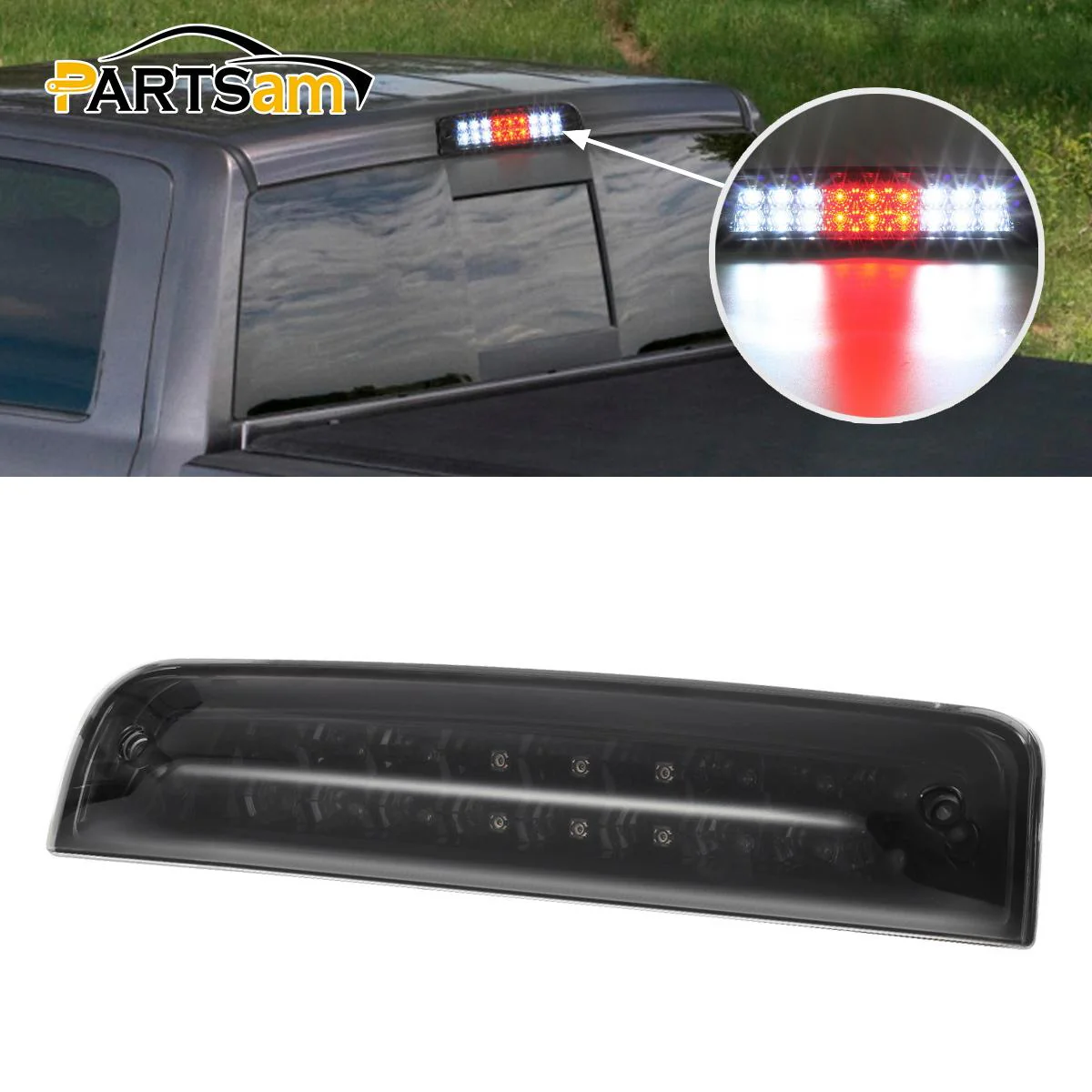 Partsam High Mount 3rd Third Brake Light Replacement For Dodge Ram 2009-2017 1500 2500 3500 Red/White 27 LED Rear Cab Roof Center Mount Tail Cargo Lights Lamps Smoke Lens Black Housing Waterproof - Image 4