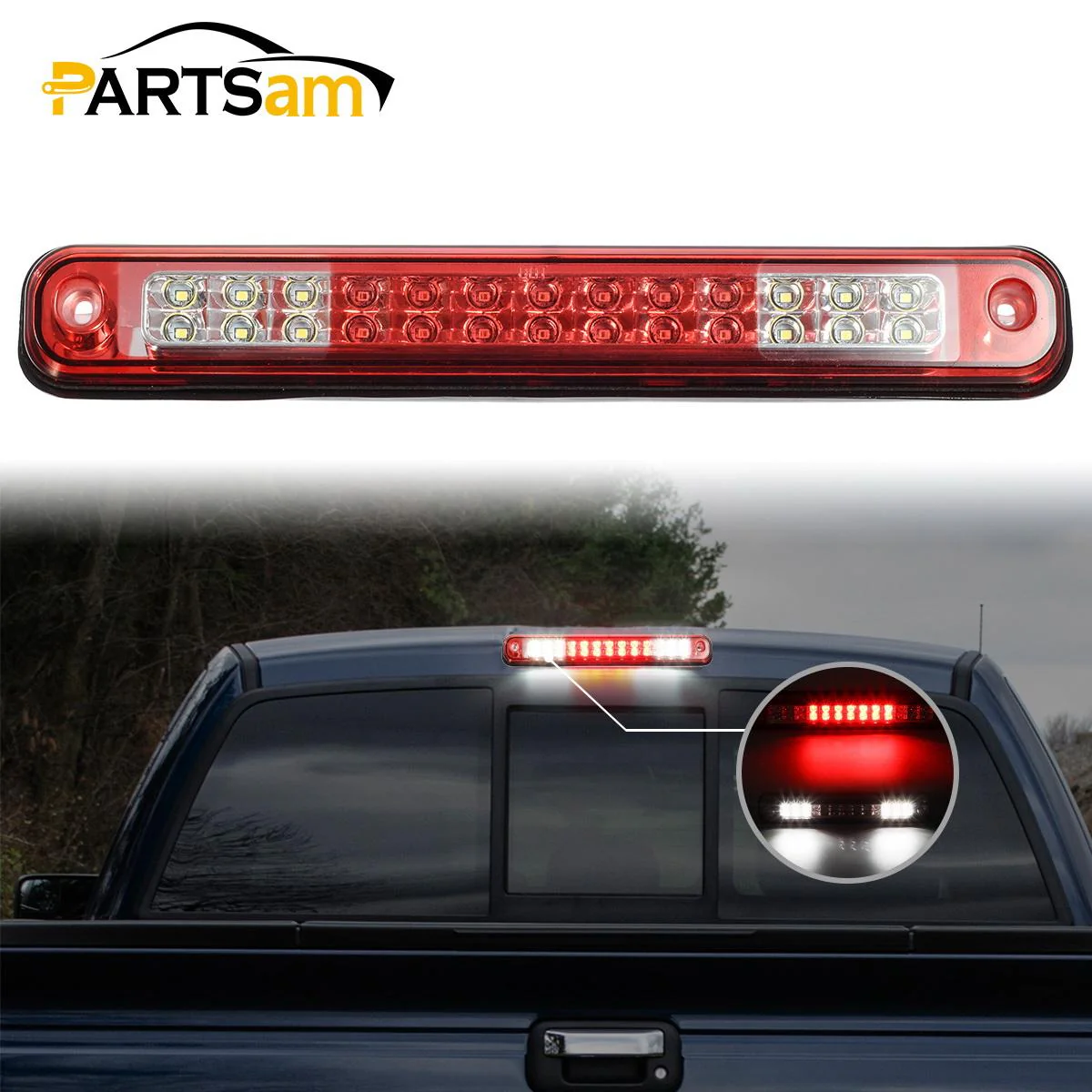 Partsam High Mount Led 3rd Brake Light Red Replacement for Silverado and Sierra 1994-1999 C/K 1500 2500 3500 Rear Top Roof Cab Center Mount Third Brake Light Stop Tail Cargo Light Lamps - Image 6