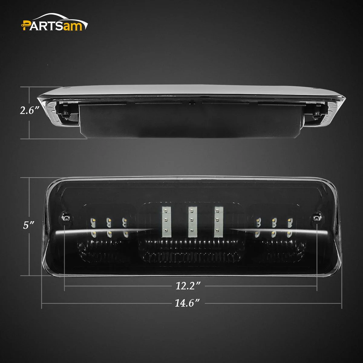 Partsam High Mount Stop Light 3rd Third Brake Light Replacement for Ford F150 F-150 2004 2005 2006 2007 2008 Smoked LED Rear Cab Roof Brake Stop Tail Cargo Center Light Lamp Black Housing w/3 Plugs - Image 3