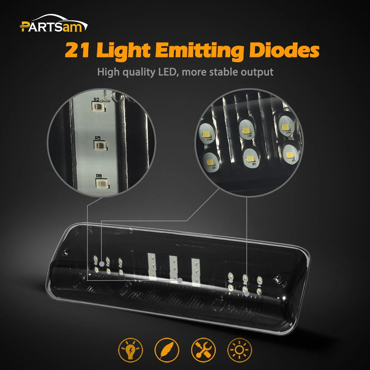 Partsam High Mount Stop Light 3rd Third Brake Light Replacement for Ford F150 F-150 2004 2005 2006 2007 2008 Smoked LED Rear Cab Roof Brake Stop Tail Cargo Center Light Lamp Black Housing w/3 Plugs - Image 4