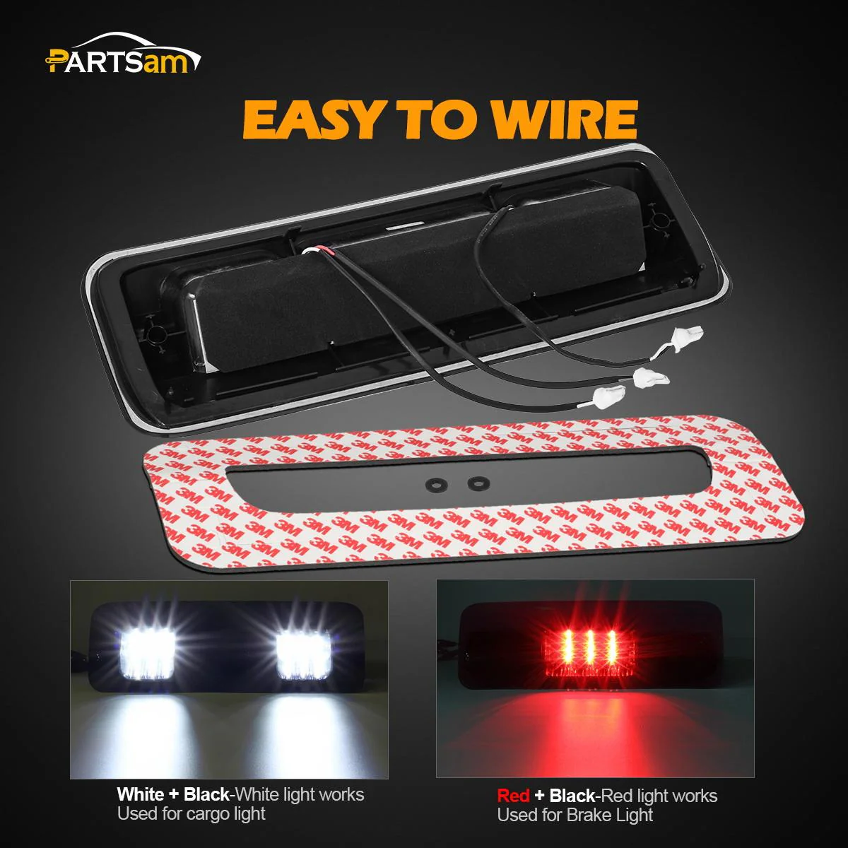 Partsam High Mount Stop Light 3rd Third Brake Light Replacement for Ford F150 F-150 2004 2005 2006 2007 2008 Smoked LED Rear Cab Roof Brake Stop Tail Cargo Center Light Lamp Black Housing w/3 Plugs - Image 5