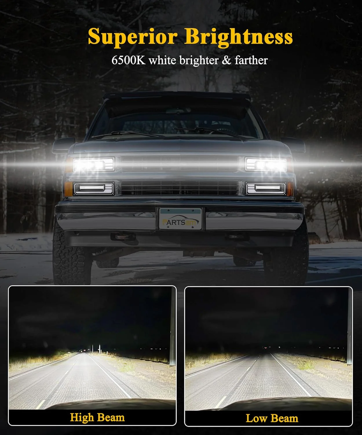 Partsam LED Headlights Assembly DOT Approved with Start Animation DRL Sequential Turn Signal Hi/Low Beam Lights Replacement for OBS Truck Silverado C/K 1500/2500/3500 88-98, 6500K 12V IP67 - Image 3