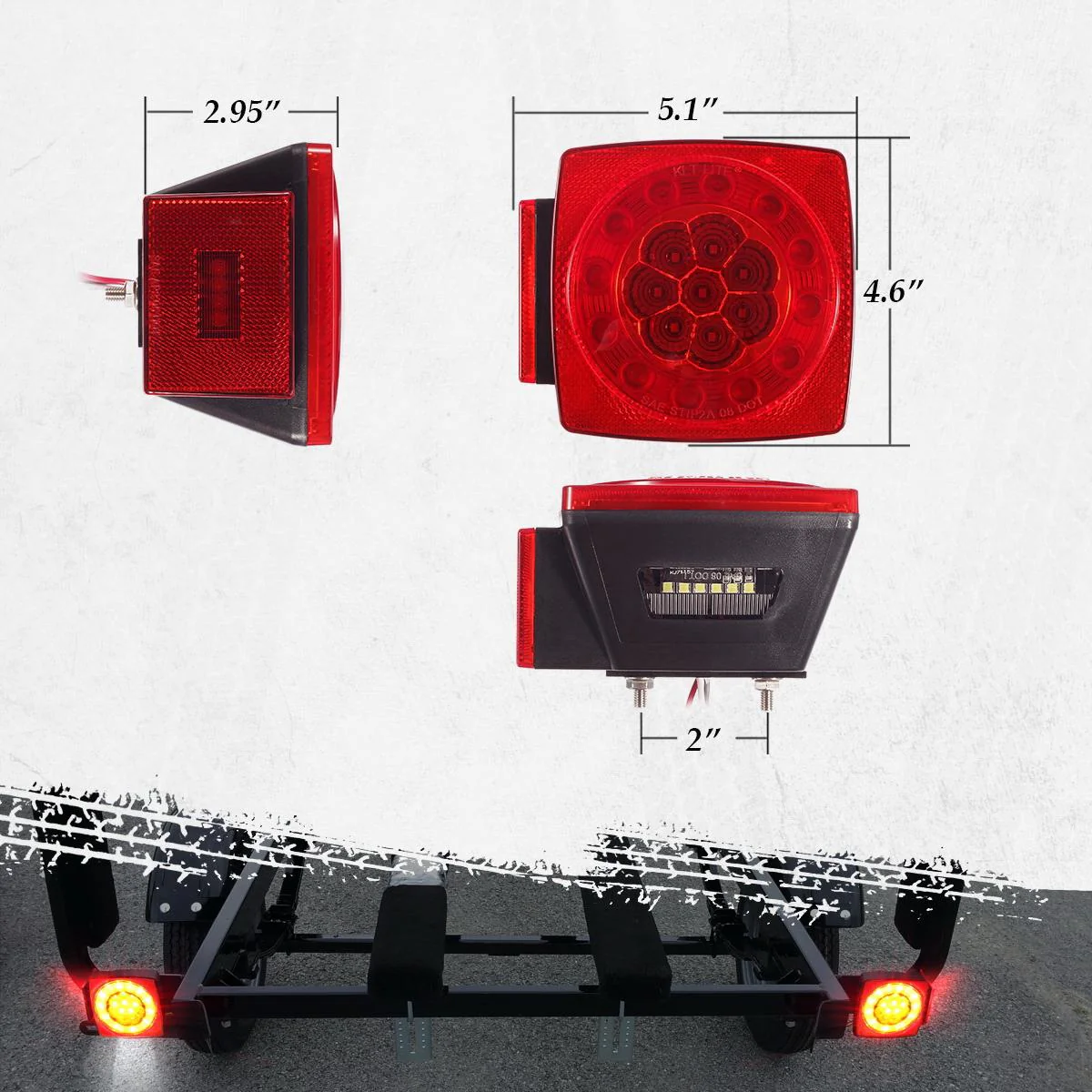 Partsam Led Submersible Trailer Tail Lights Kit, Waterproof 12V Square LED Trailer Lights Halo Glow with Wiring Harness Combination Brake Stop Turn Running License Lights for RV Marine Boat Trailer - Image 3