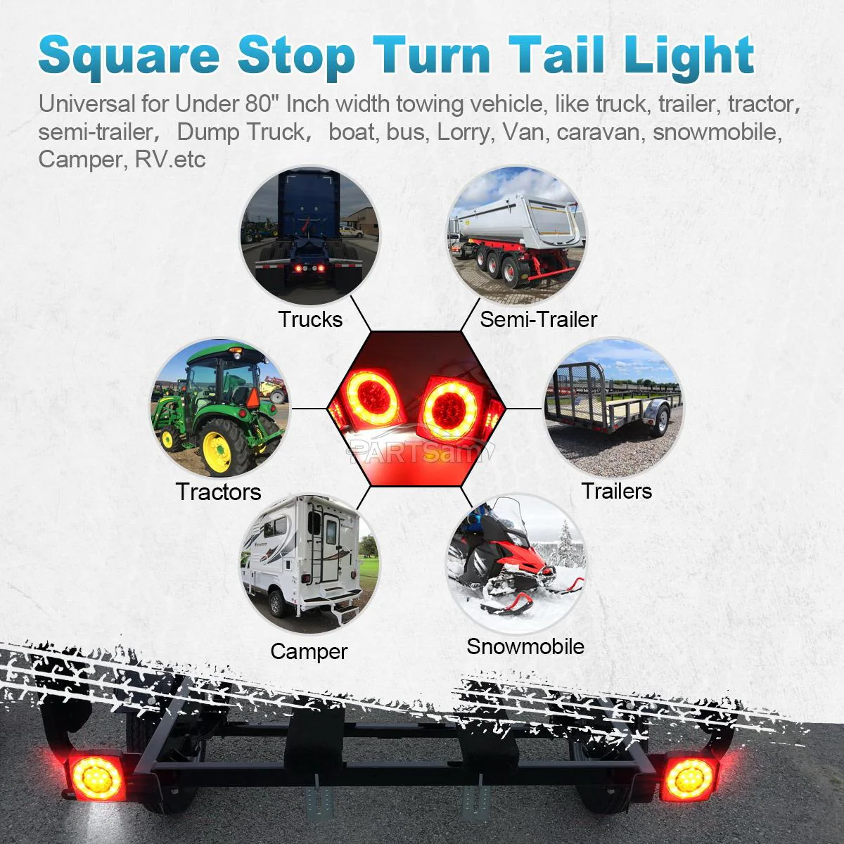 Partsam Led Submersible Trailer Tail Lights Kit, Waterproof 12V Square LED Trailer Lights Halo Glow with Wiring Harness Combination Brake Stop Turn Running License Lights for RV Marine Boat Trailer - Image 5