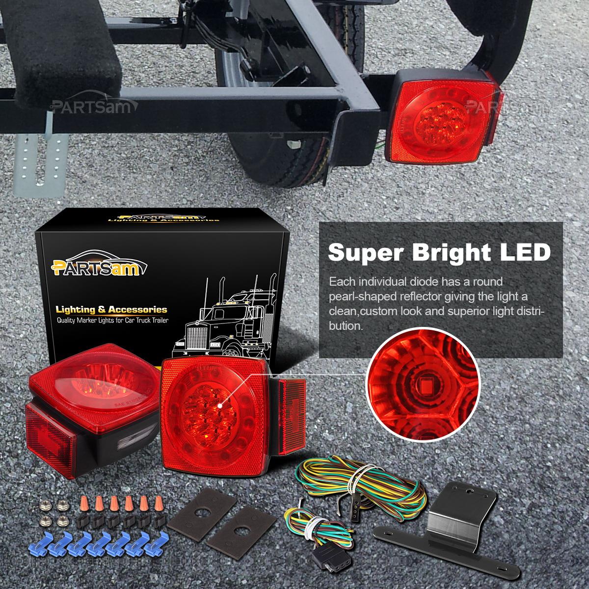 Partsam Led Submersible Trailer Tail Lights Kit, Waterproof 12V Square LED Trailer Lights Halo Glow with Wiring Harness Combination Brake Stop Turn Running License Lights for RV Marine Boat Trailer - Image 7
