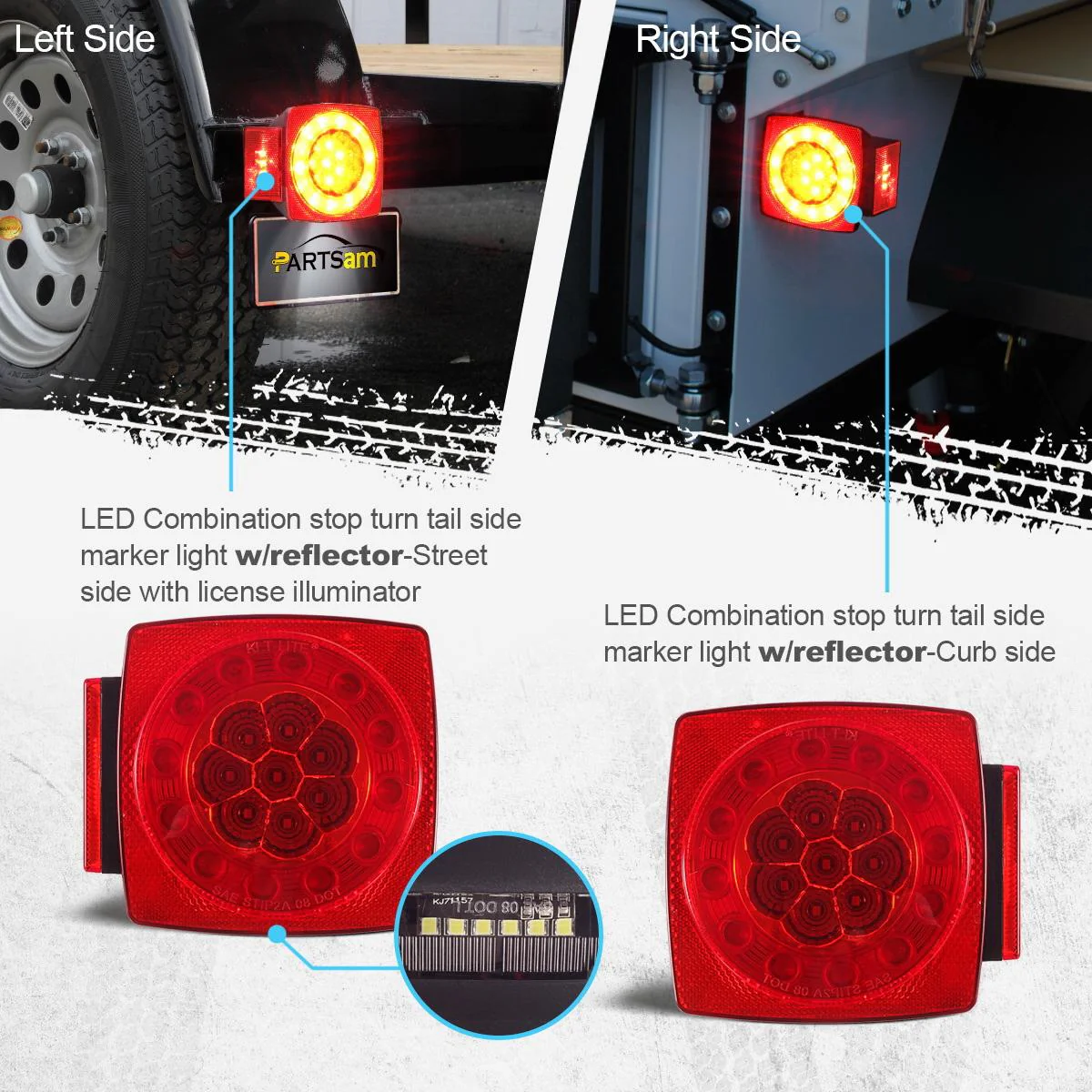Partsam Led Submersible Trailer Tail Lights Kit, Waterproof 12V Square LED Trailer Lights Halo Glow with Wiring Harness Combination Brake Stop Turn Running License Lights for RV Marine Boat Trailer - Image 8