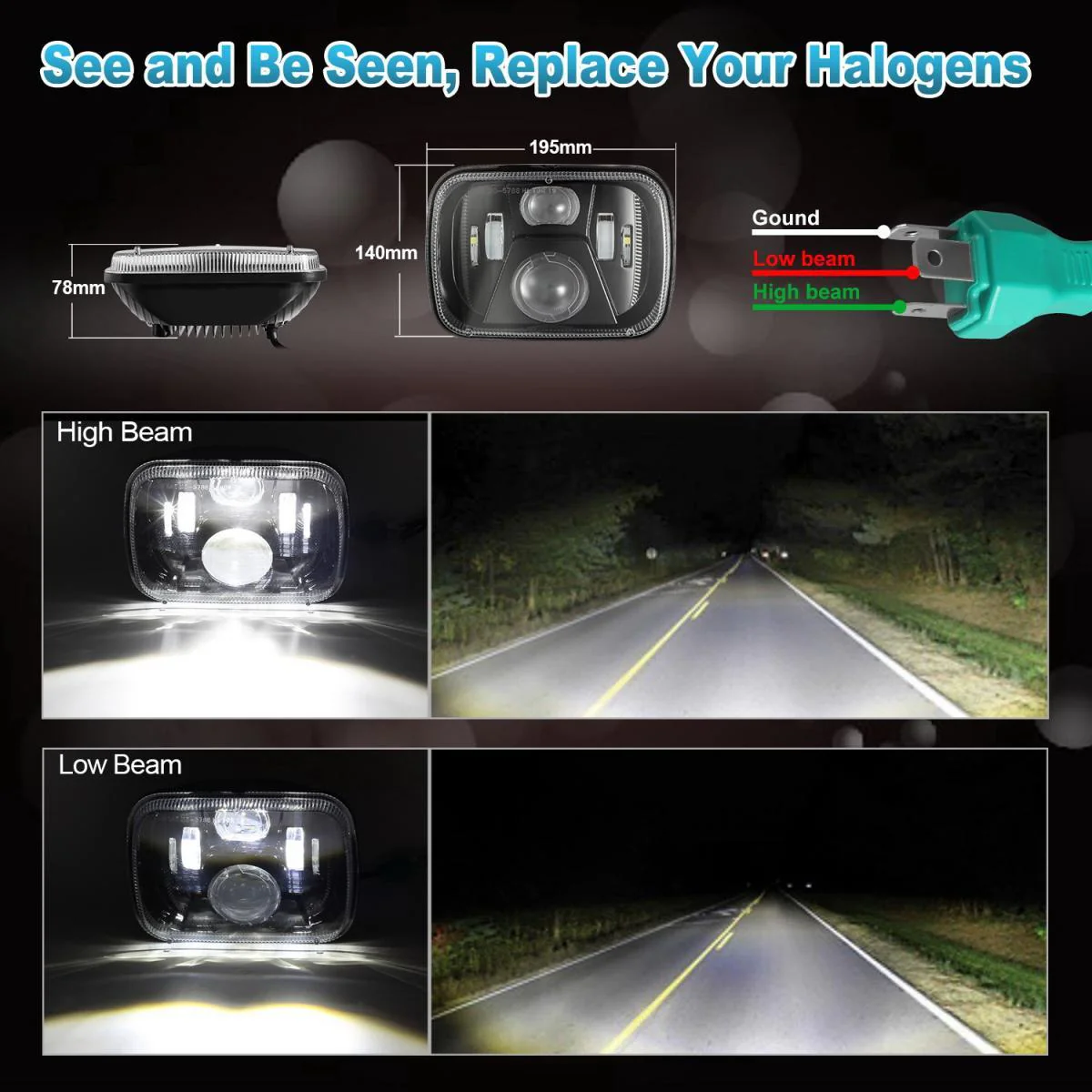 Partsam New Osram Chips 110W 5x7 Inch Led Headlights 7x6 LED Headlamp DOT Approved with High Low Beam H6054 6054 Led Headlight Compatible with Jeep YJ Cherokee XJ H5054 H6054LL 6052 6053(Pair) - Image 3