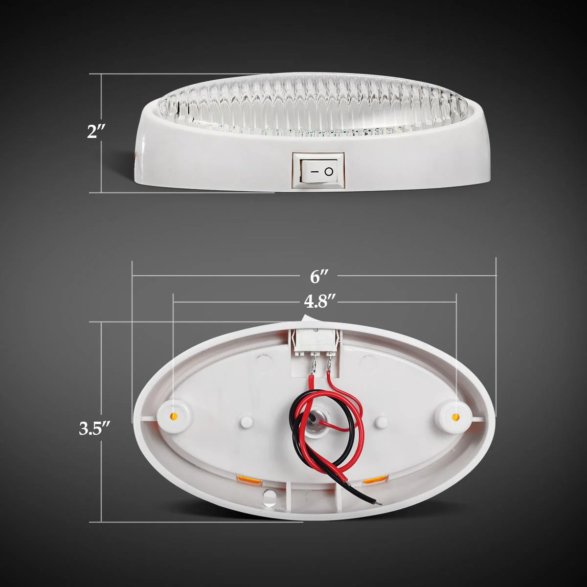 Partsam Oval LED RV Exterior Porch Utility Light with Switch 12v Replacement Light for RVs Boat Trailer Camper 5th Wheels White Base w/Snap-on Clear and Amber Lenses Surface Mount - Image 3