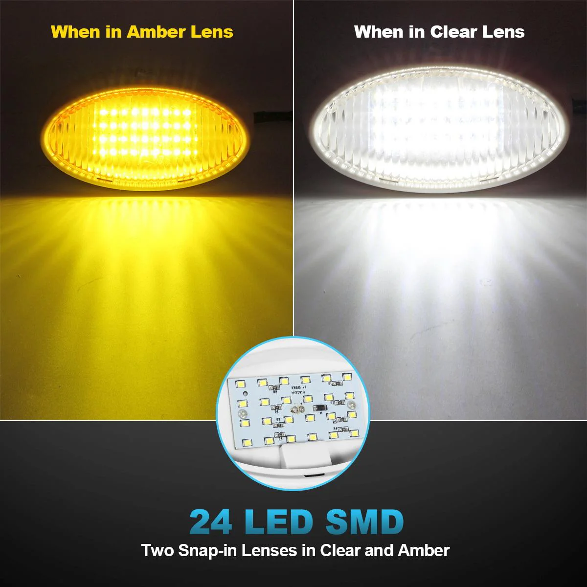 Partsam Oval LED RV Exterior Porch Utility Light with Switch 12v Replacement Light for RVs Boat Trailer Camper 5th Wheels White Base w/Snap-on Clear and Amber Lenses Surface Mount - Image 4