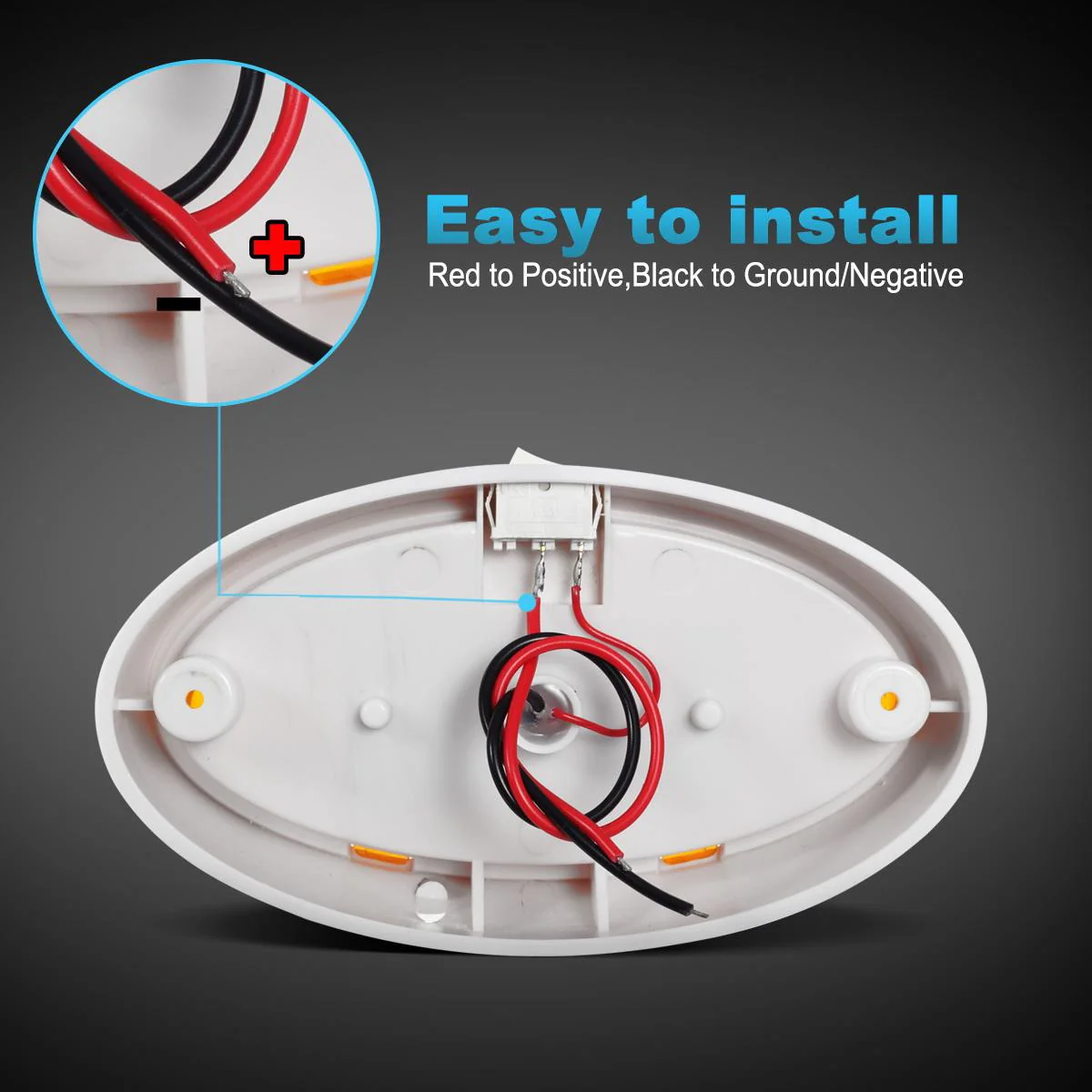 Partsam Oval LED RV Exterior Porch Utility Light with Switch 12v Replacement Light for RVs Boat Trailer Camper 5th Wheels White Base w/Snap-on Clear and Amber Lenses Surface Mount - Image 5