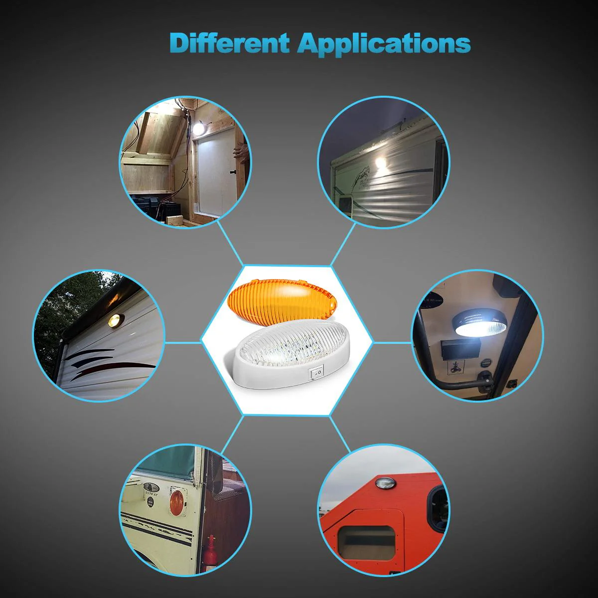 Partsam Oval LED RV Exterior Porch Utility Light with Switch 12v Replacement Light for RVs Boat Trailer Camper 5th Wheels White Base w/Snap-on Clear and Amber Lenses Surface Mount - Image 7