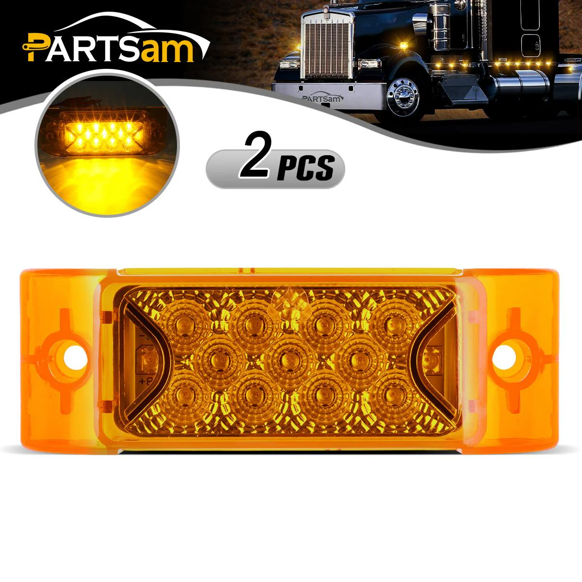 Partsam PAIR 6inch Amber LED Reflective Rectangle Clearance Side Marker Light Trailer 13LED, 6x2 trailer lights, Faceted led marker lights - Image 3