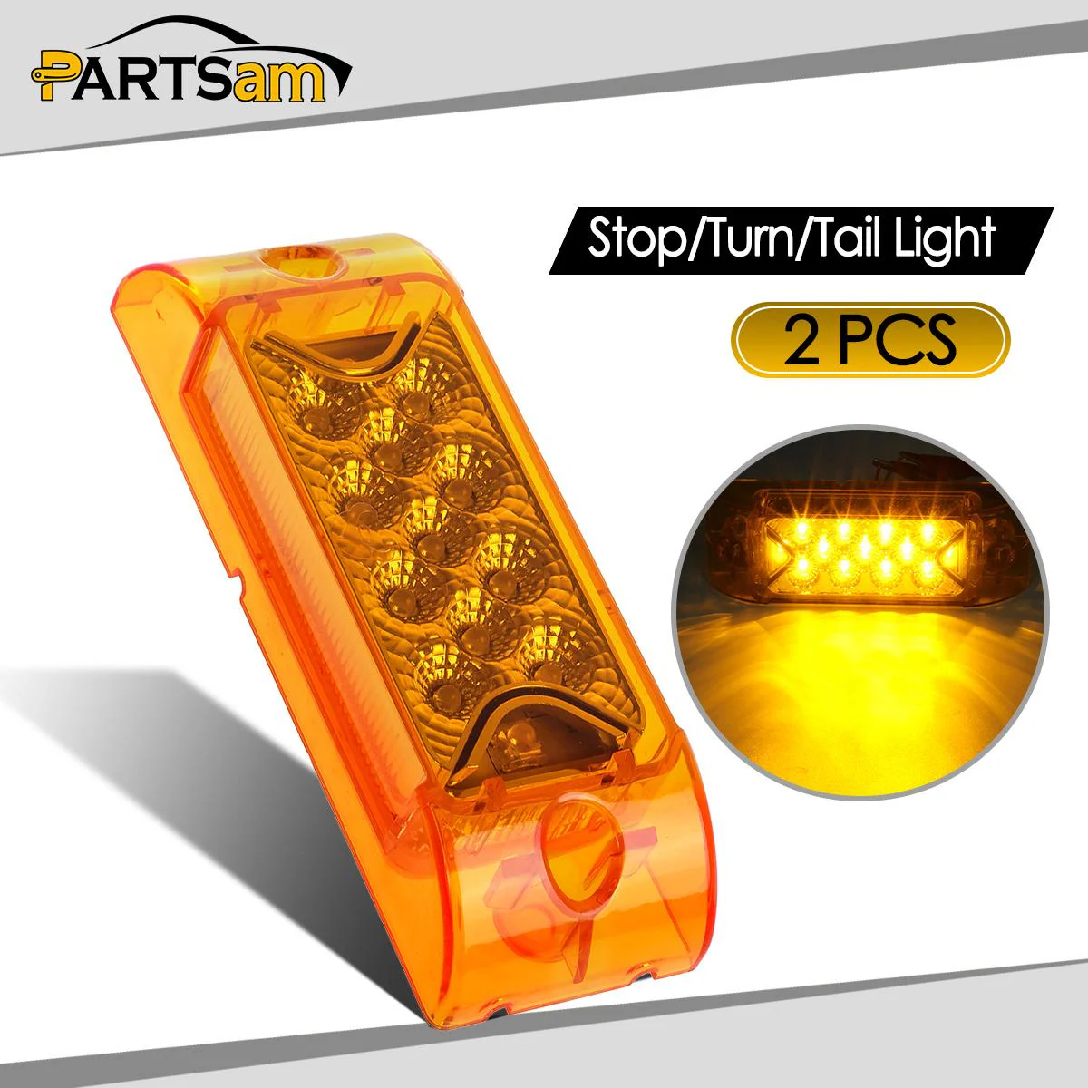 Partsam PAIR 6inch Amber LED Reflective Rectangle Clearance Side Marker Light Trailer 13LED, 6x2 trailer lights, Faceted led marker lights - Image 6