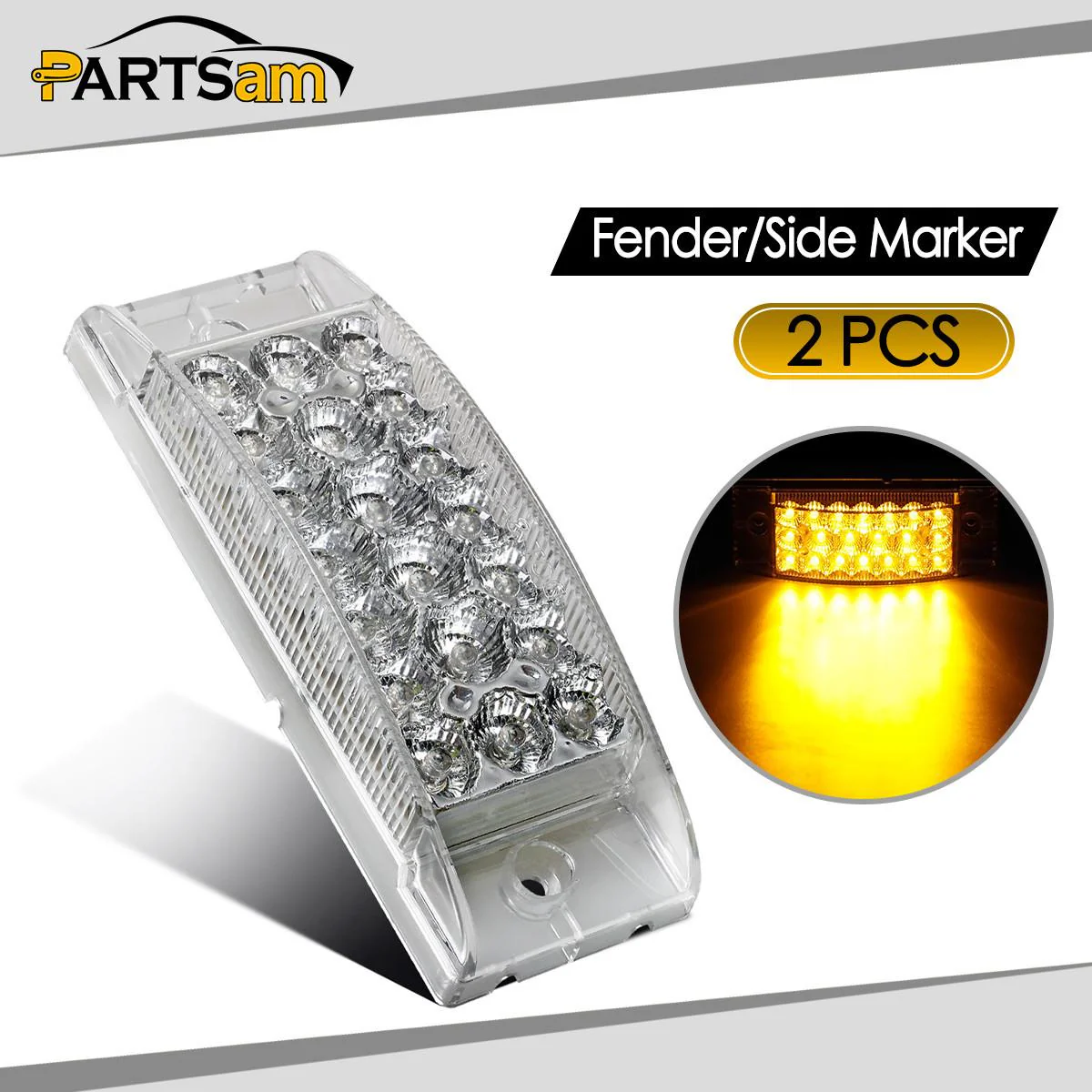 Partsam Pair 6inch Amber Side Front Marker Light Turn Signal Light High Low Brightness Sealed, 20 Diodes, Trailer Clearance and led marker lights, 6x2 Rectangular Rectangle led lights, 3 Wires - Image 3