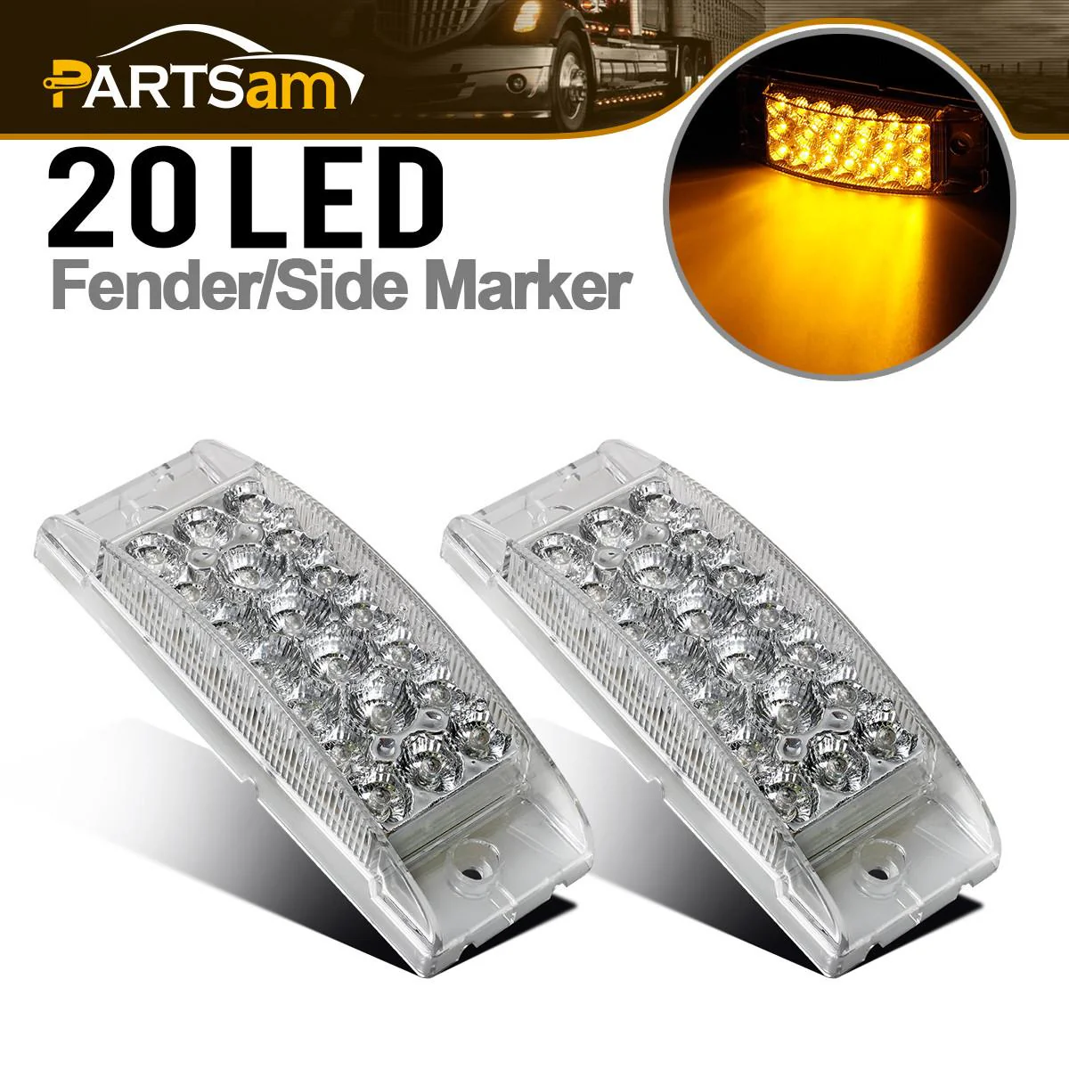 Partsam Pair 6inch Amber Side Front Marker Light Turn Signal Light High Low Brightness Sealed, 20 Diodes, Trailer Clearance and led marker lights, 6x2 Rectangular Rectangle led lights, 3 Wires - Image 4