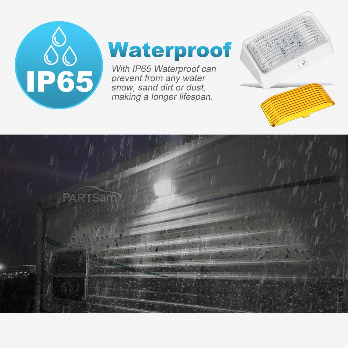 Partsam Rectangle LED RV Porch Light Exterior Utility Light 12v Lighting Fixture Replacement Light with On/Off Switch for RVs, Trailers, Campers, 5th Wheels w/Snap-on Clear and Amber Lenses - Image 5